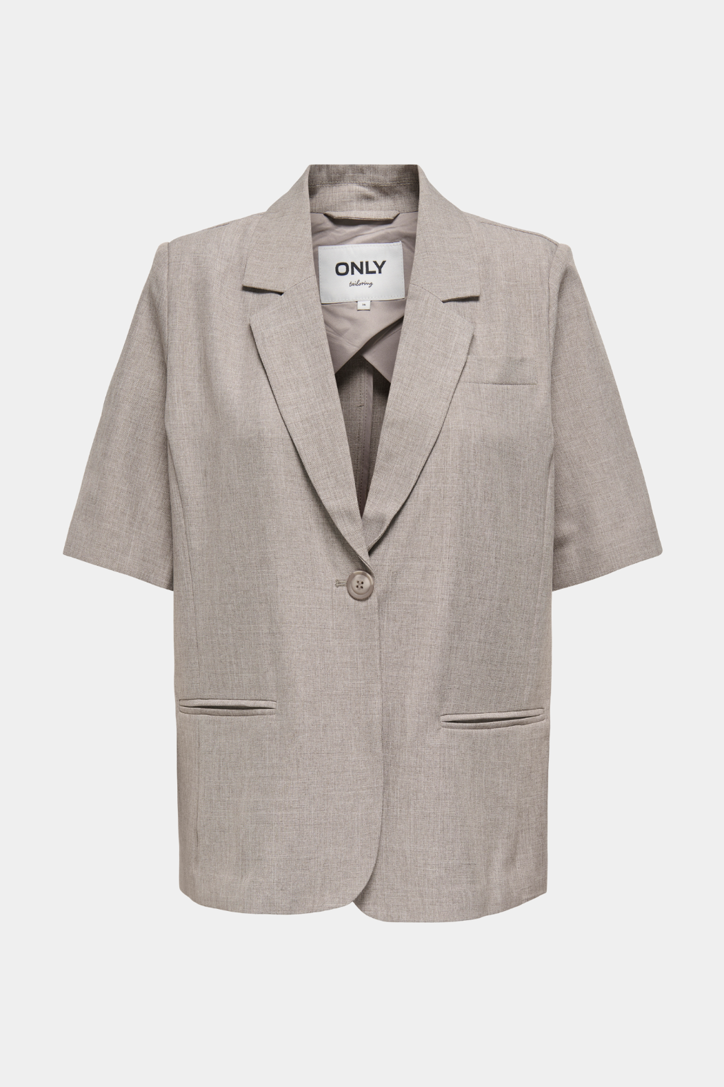 blazer, kortærmet, sand, melange, knap, revers, habit, Fin, smuk, elegant, klassisk, staple, feminin, pæn, rå, cool, sej, unik, musthave, hverdag, fest, kvinde, dame, woman
