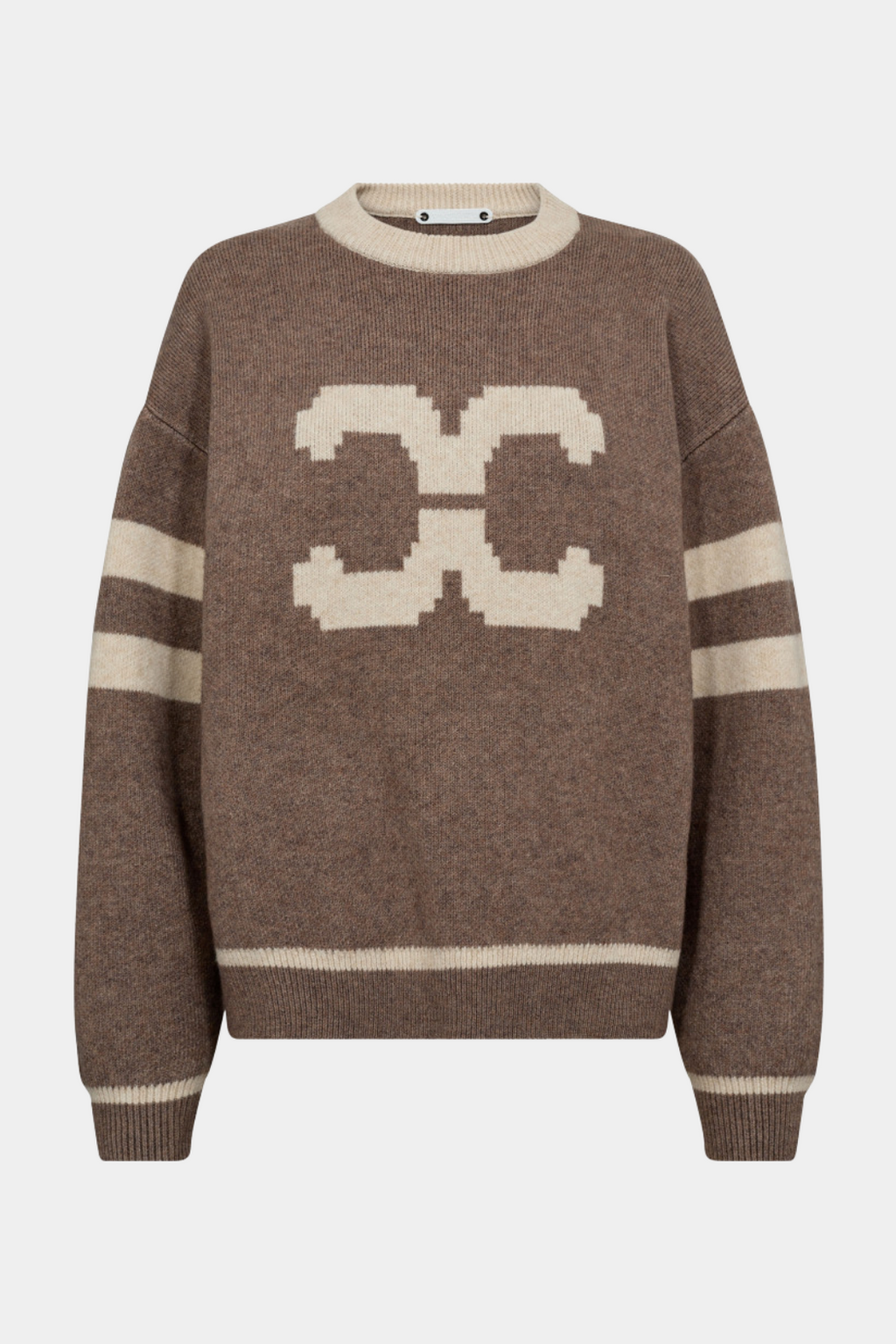 strik, knit, bluse, pullover, brun, brown, logo, cc, varm, blød, Fin, smuk, elegant, klassisk, staple, feminin, pæn, rå, cool, sej, unik, musthave, hverdag, fest, kvinde, dame, woman
