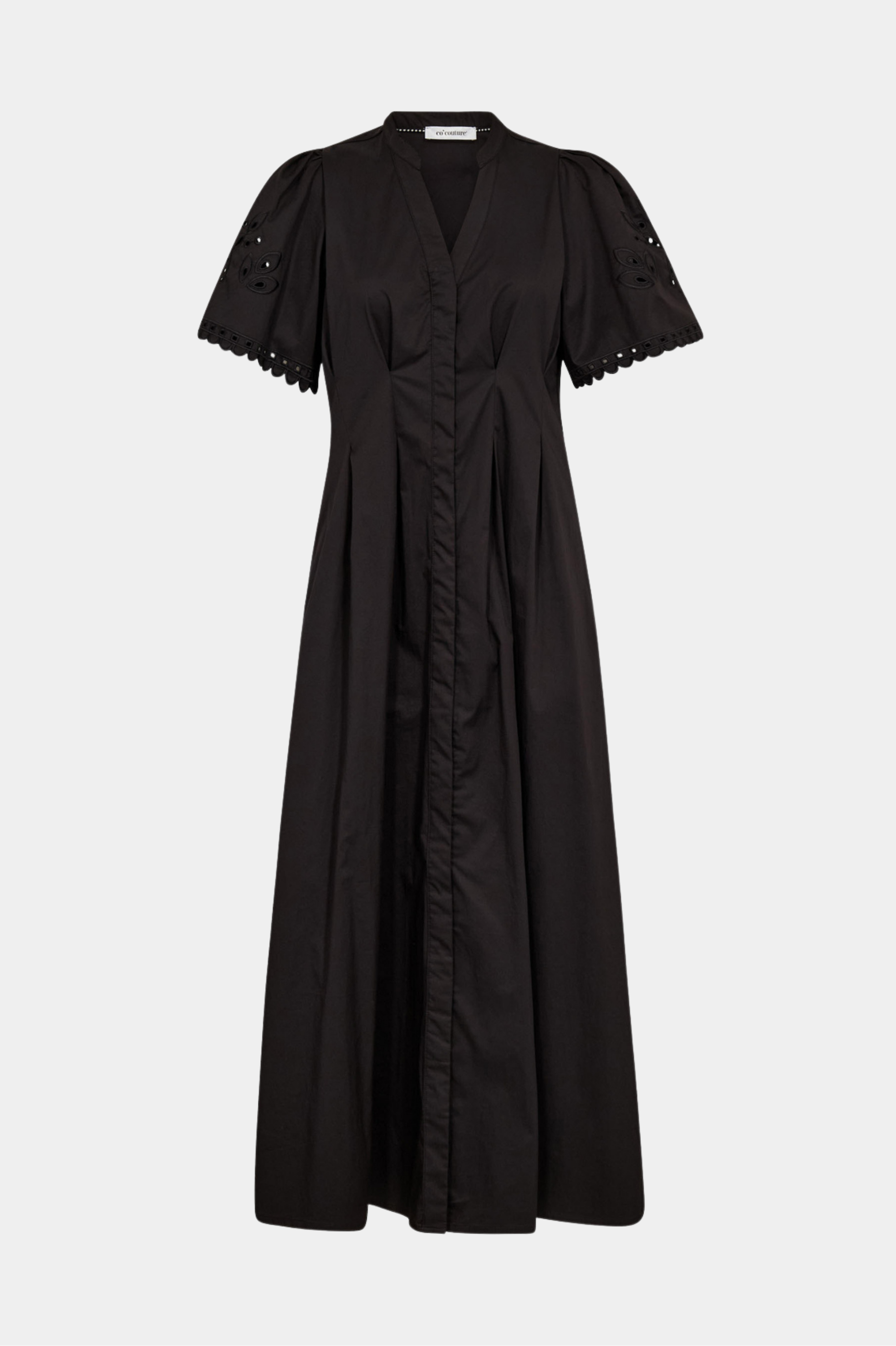 kjole, dress, lang, long, knapper, broderi, broderi anglaise, sort, bomuld, taljeret, Fin, smuk, elegant, klassisk, staple, feminin, pæn, rå, cool, sej, unik, musthave, hverdag, fest, kvinde, dame, woman
