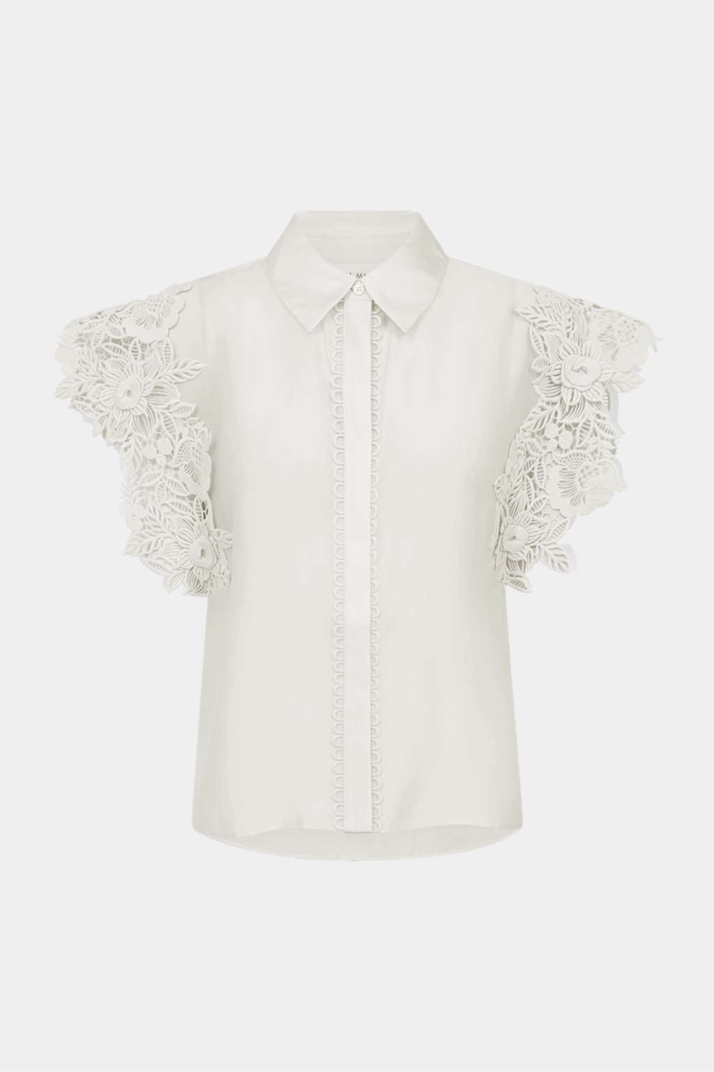 skjorte, shirt, kortærmet, blonde, blonder, lace, blomster, hvid, råhvid, knapper, krave, Fin, smuk, elegant, klassisk, staple, feminin, pæn, rå, cool, sej, unik, musthave, hverdag, fest, kvinde, dame, woman

