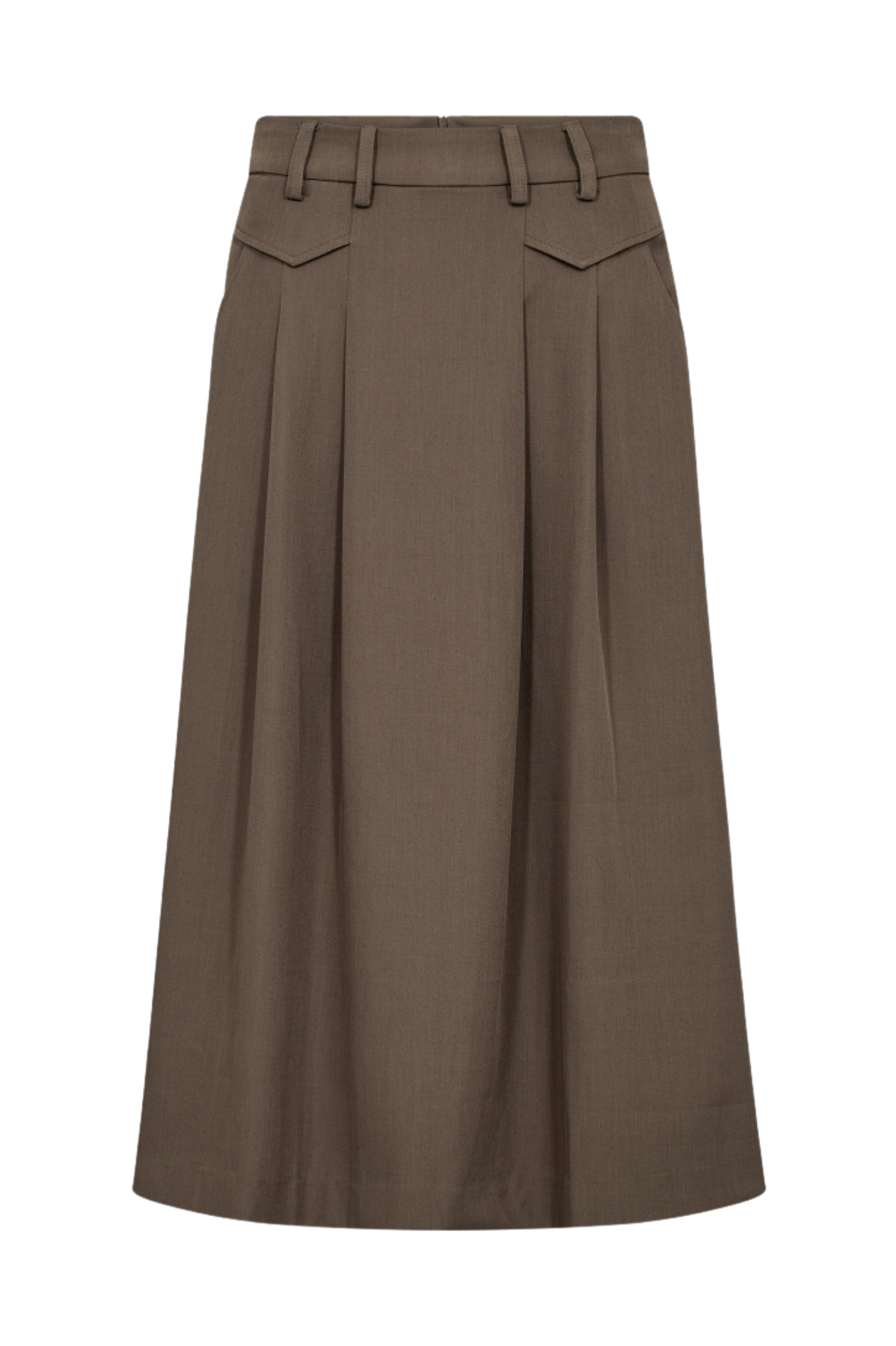nederdel, skirt, midi, maxi, brun, valnød, Fin, smuk, elegant, klassisk, staple, feminin, pæn, rå, cool, sej, unik, musthave, hverdag, fest, kvinde, dame, woman
