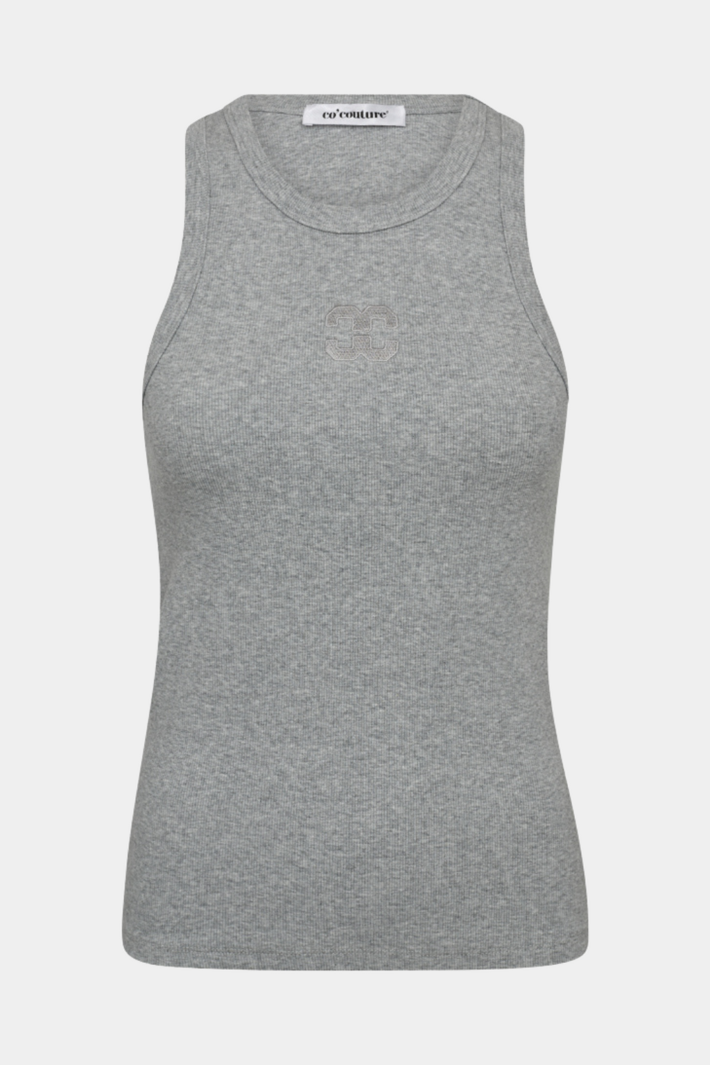 top, tanktop, overdel, rib, grå, logo, CC, fin, smuk, elegant, klassisk, feminin, pæn, rå, cool, sej, unik, musthave, hverdag, fest