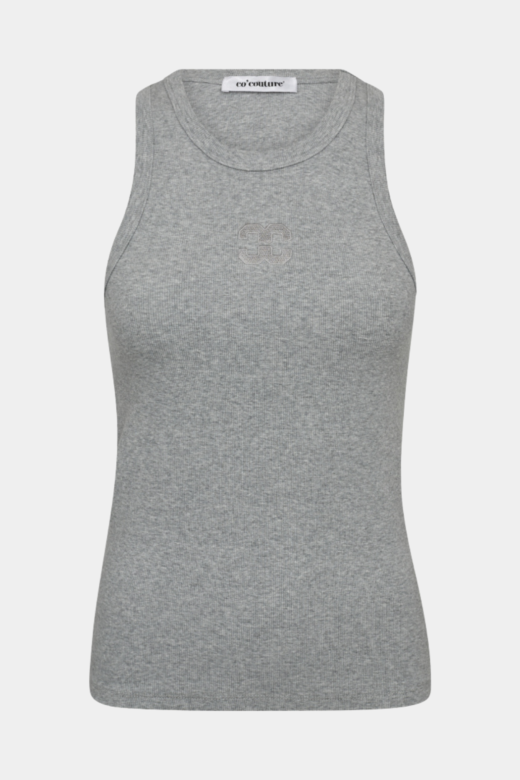 top, tanktop, overdel, rib, grå, logo, CC, fin, smuk, elegant, klassisk, feminin, pæn, rå, cool, sej, unik, musthave, hverdag, fest
