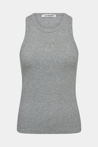 top, tanktop, overdel, rib, grå, logo, CC, fin, smuk, elegant, klassisk, feminin, pæn, rå, cool, sej, unik, musthave, hverdag, fest