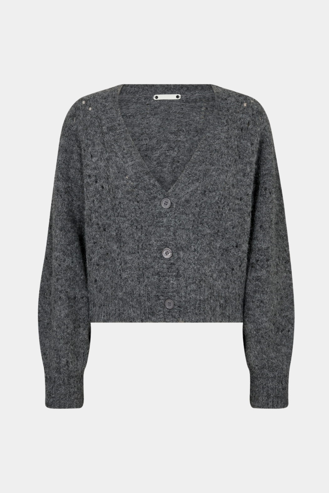 trøje, cardigan, strik, knit, blød, varm, huller, hulmønster, knapper, kort, fin, smuk, elegant, klassisk, feminin, pæn, rå, cool, sej, unik, musthave, hverdag, fest