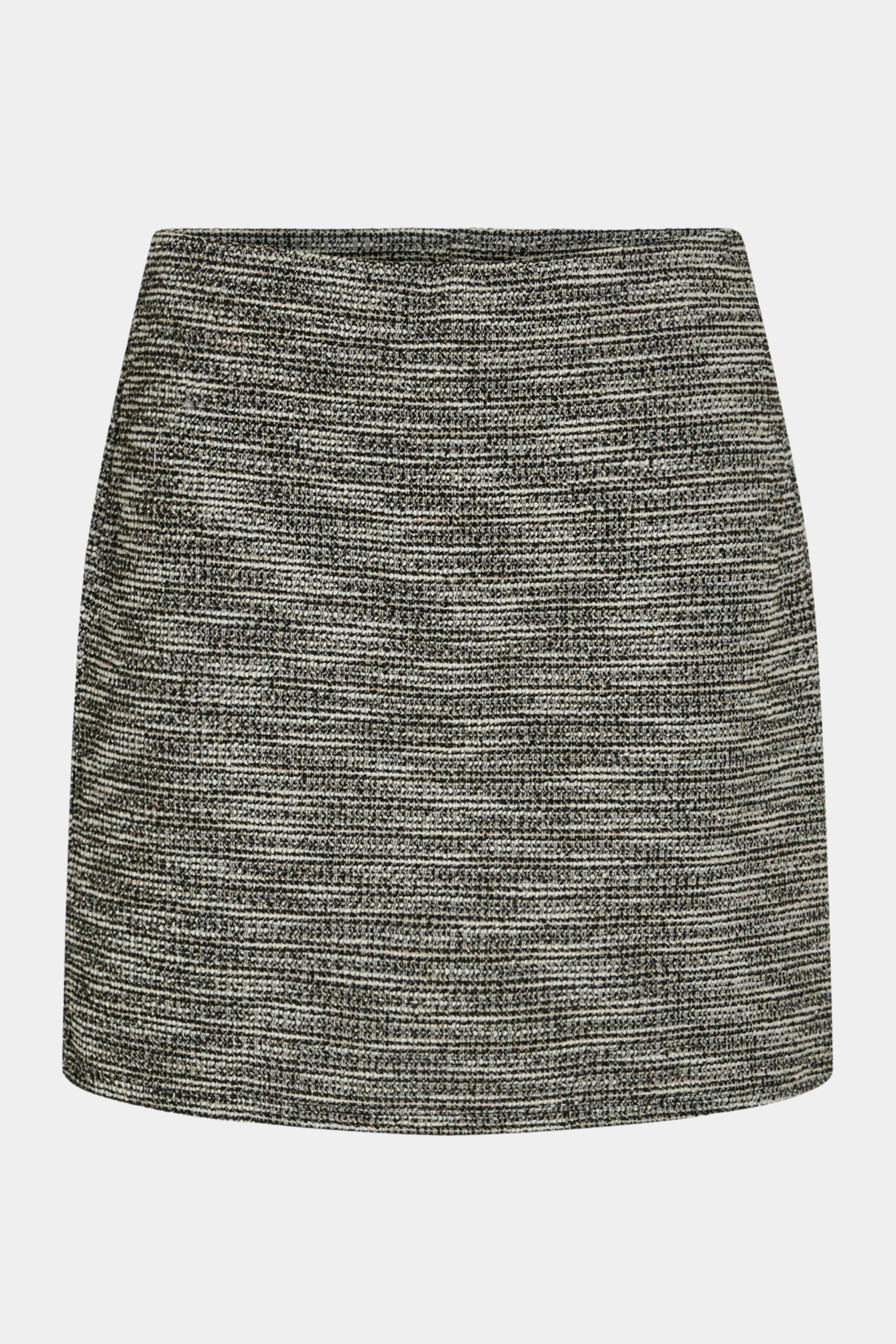 nederdel, skirt, short, kort, mini, stretchy stræk, stretch, elastik, bouvle, bouclé. struktur, sort, black, hvid, hwite, gold, guld, beige, brun, elegant, fin, feminin, hverdag, fest, staple, simpel, klassisk, arbejde, work, business, job, kvinde, dame, woman