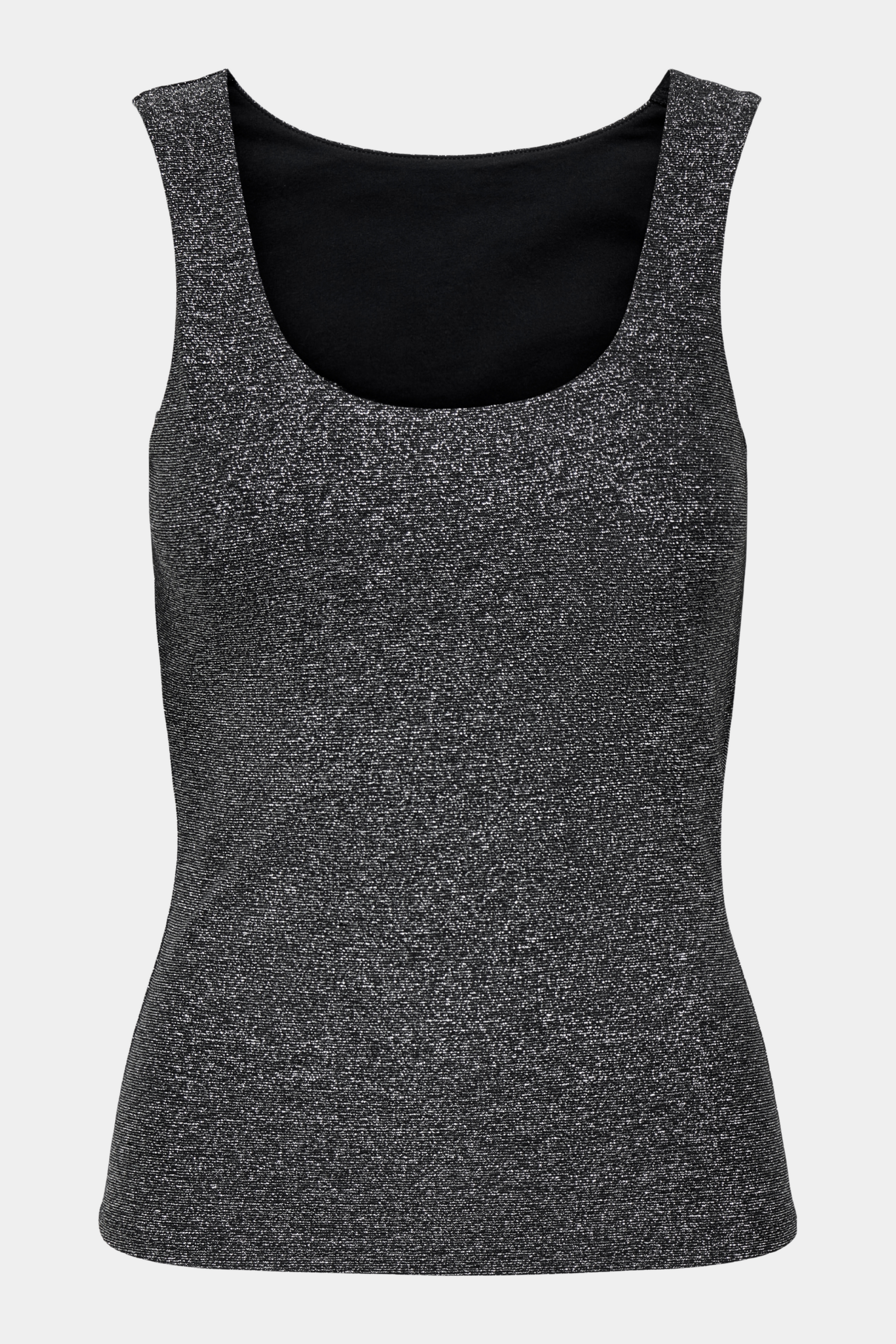 Fin, smuk, elegant, klassisk, staple, feminin, pæn, rå, cool, sej, unik, musthave, hverdag, fest, kvinde, dame, woman, top, vendbar, glimmer, glitter, sølv, silver, tætsiddende, stram, tight, stretchy, stretch, elastik, sommer