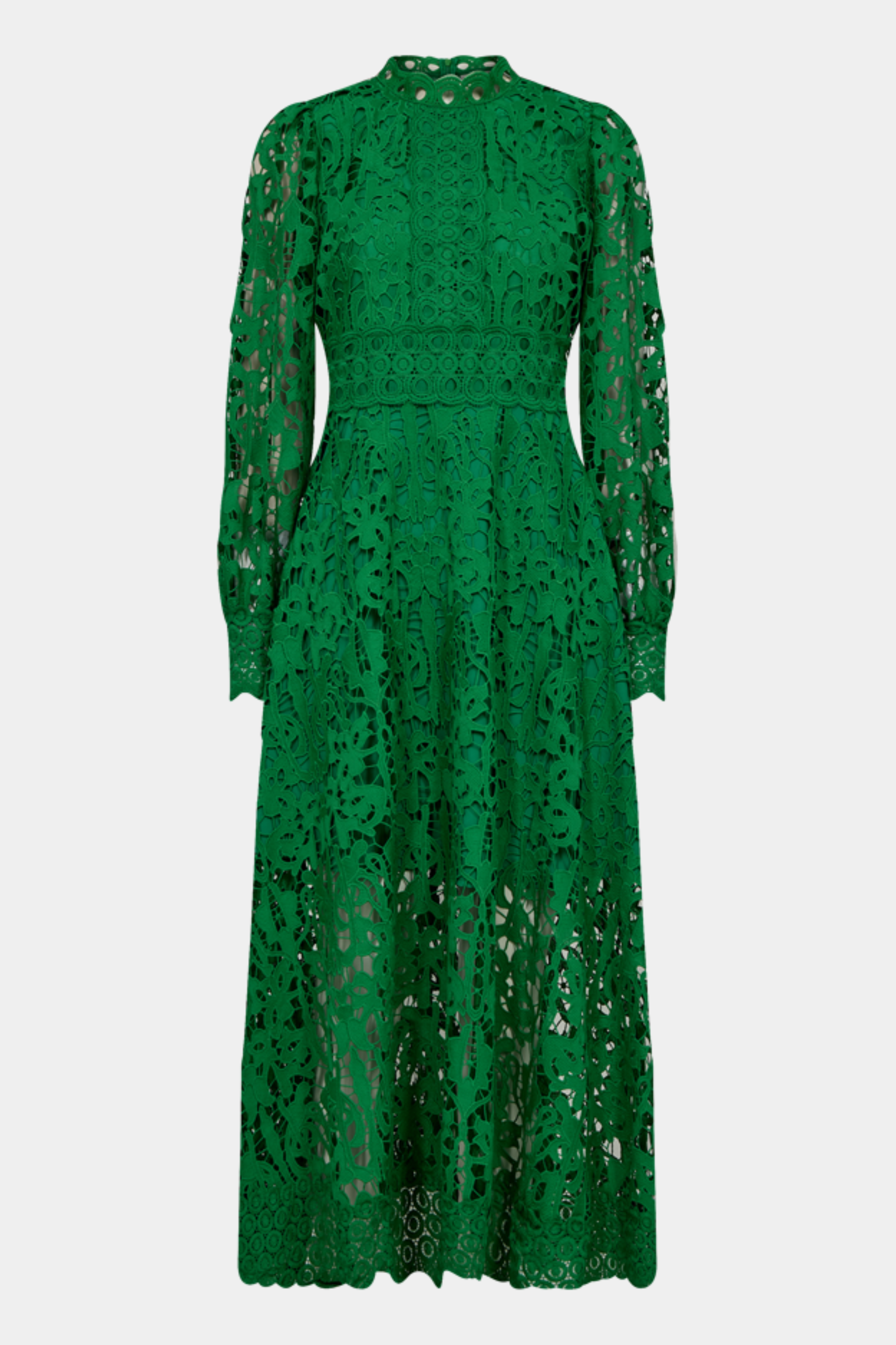 kjole, dress, maxi, midi, lang, long, langærmet, blonde, lace, elegant, fin, feminin, hverdag, fest, festkjole, sommerkjole, bryllup, gæst, grøn, green, græsgrøn, kvinde, dame, woman