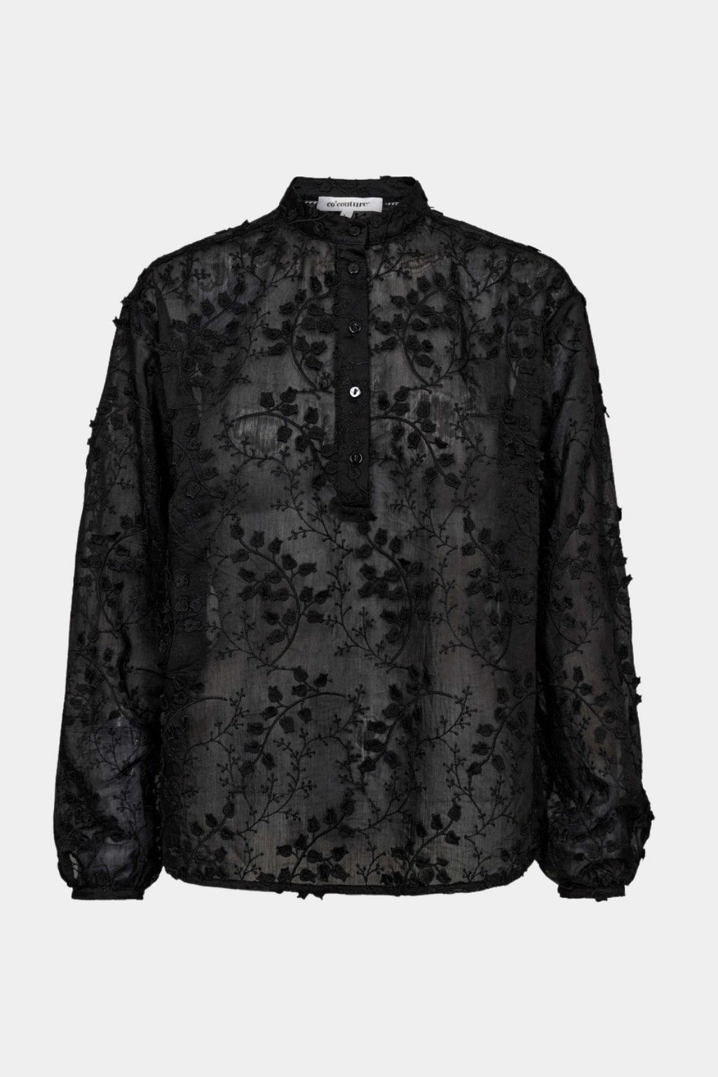 skjorte, shirt, sort, black, knapper, broderi, transparent, gennemsigtig, Fin, smuk, elegant, klassisk, staple, feminin, pæn, rå, cool, sej, unik, musthave, hverdag, fest, kvinde, dame, woman
