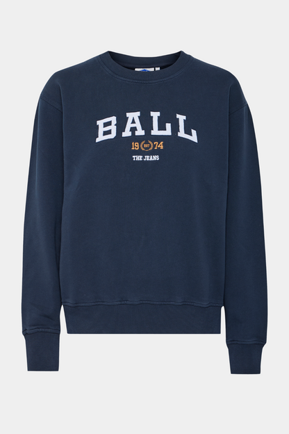 sweat, bluse, blå, navy, logo, broderi, Fin, smuk, elegant, klassisk, staple, feminin, pæn, rå, cool, sej, unik, musthave, hverdag, fest, kvinde, dame, woman
