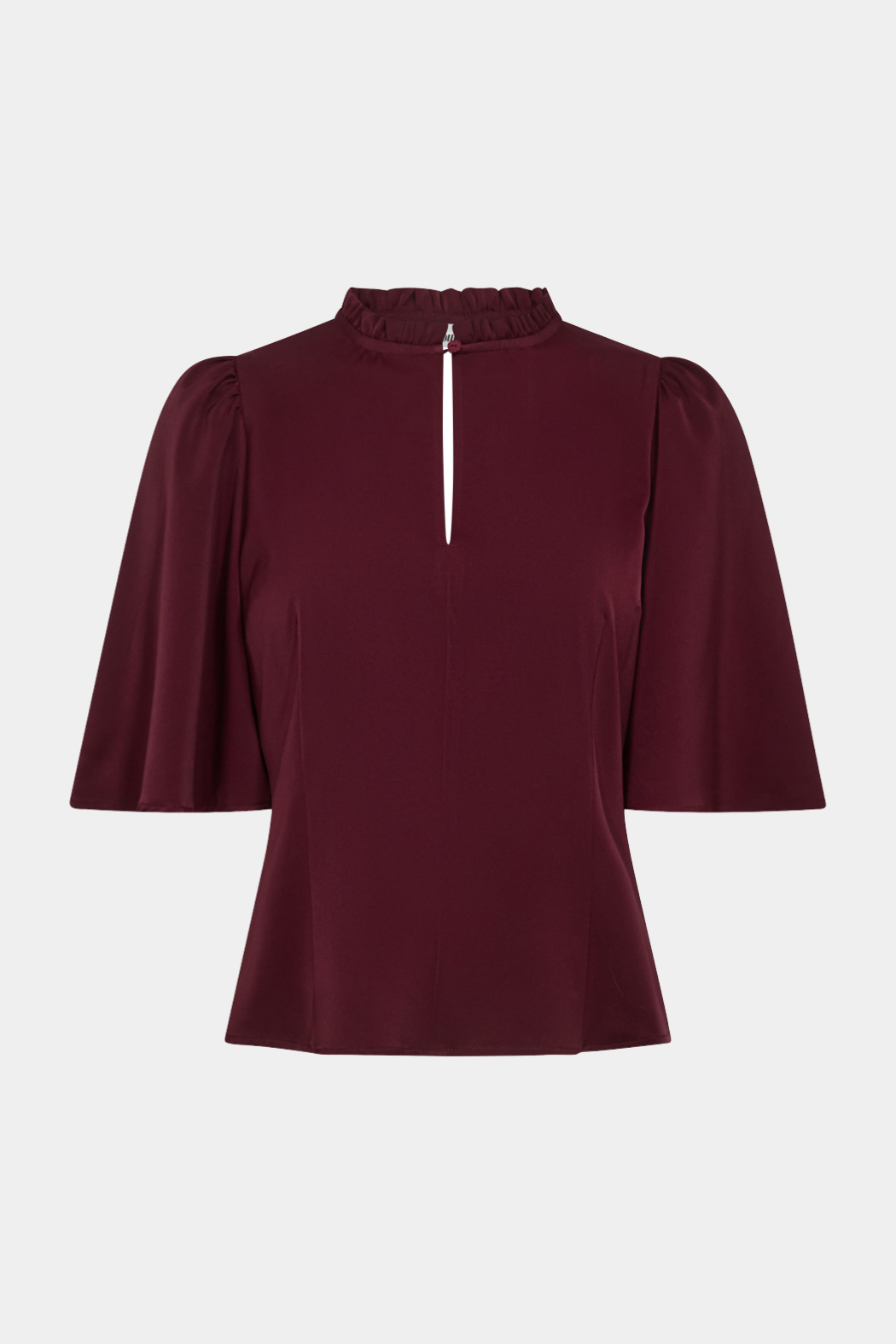 bluse, blouse, overdel, rød, burgundy, mørkerød, bar ryg, flæse, knap, Fin, smuk, elegant, klassisk, feminin, pæn, rå, cool, sej, unik, musthave, hverdag, fest 