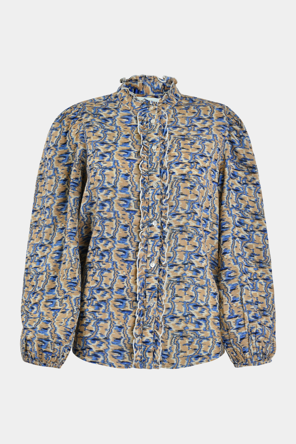 skjorte, shirt, blouse, bluse, print, elegant, fin, feminin, flæse, flæser, langærmet, bomuld, soft, elegant, fin, feminin, beige, blå, kvinde, dame, woman