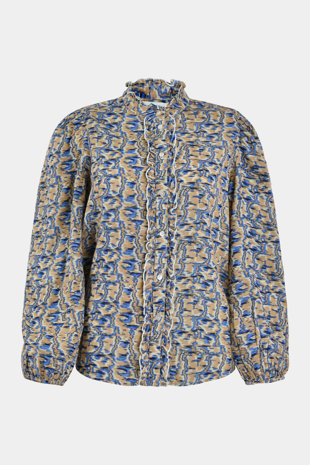 skjorte, shirt, blouse, bluse, print, elegant, fin, feminin, flæse, flæser, langærmet, bomuld, soft, elegant, fin, feminin, beige, blå, kvinde, dame, woman