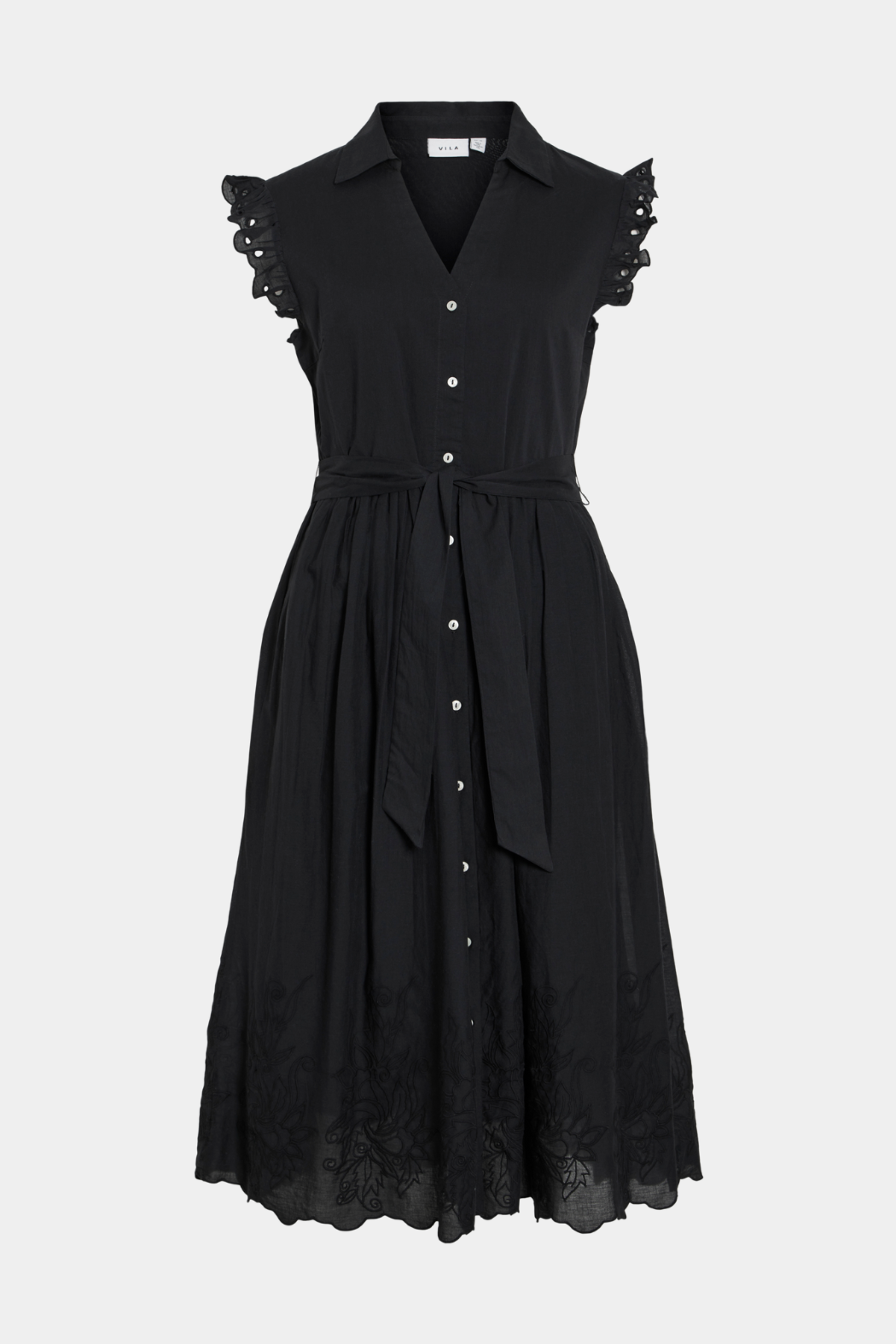 kjole, dress, lang, flæser, blonder, blonde, bindebånd, knapper, let, sort, black Fin, smuk, elegant, klassisk, feminin, pæn, rå, cool, sej, unik, musthave, hverdag, fest 