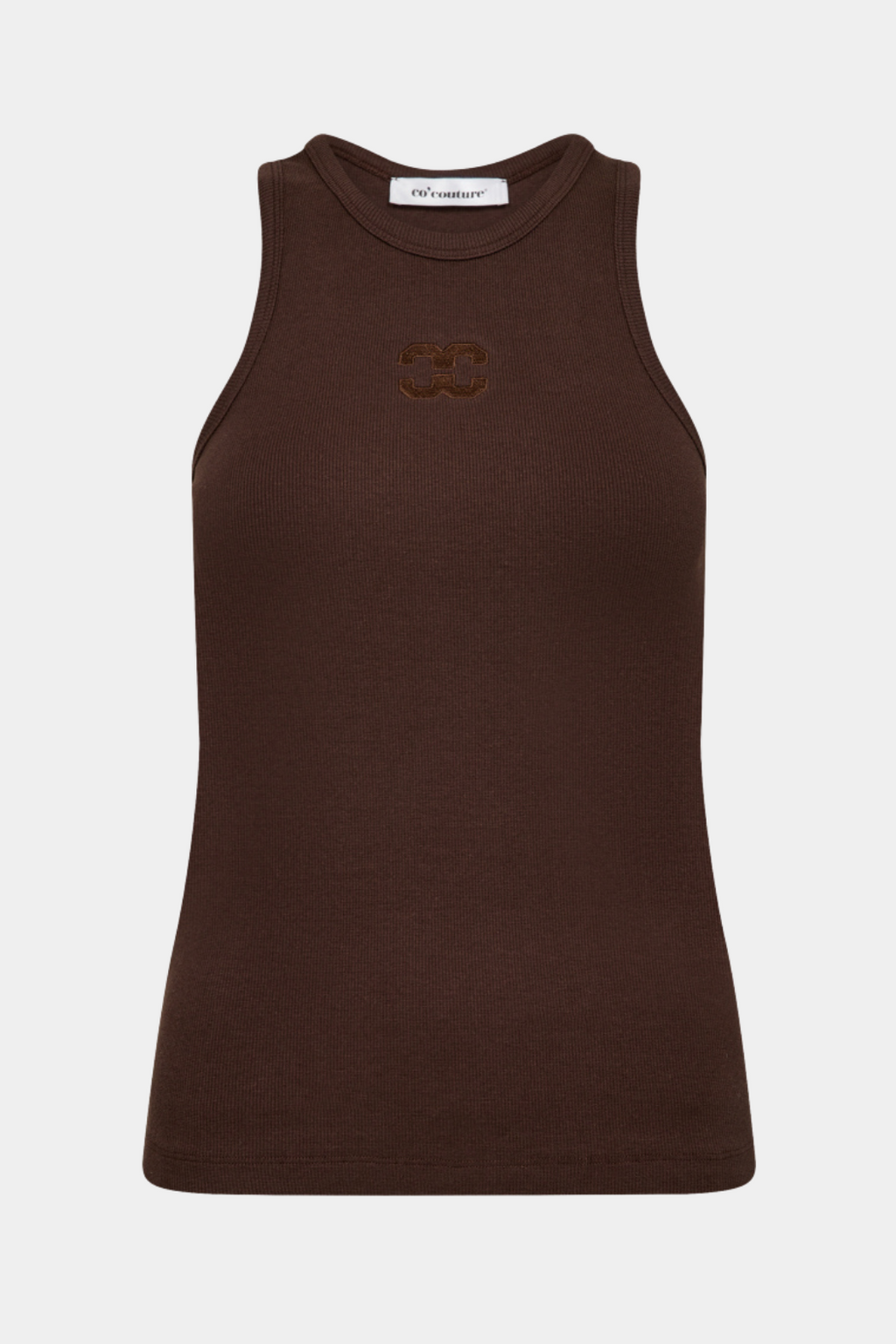 top, tankop, CC, broderi, logo, brun, brown, mocca, Fin, smuk, elegant, klassisk, staple, feminin, pæn, rå, cool, sej, unik, musthave, hverdag, fest, kvinde, dame, woman
