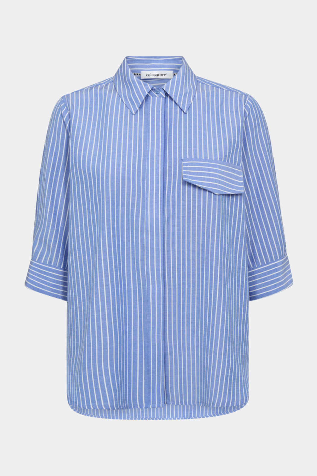skjorte, shirt, blå, lyseblå, striber, stribet, krave, let, luftig, Fin, smuk, elegant, klassisk, feminin, pæn, rå, cool, sej, unik, musthave, hverdag, fest 