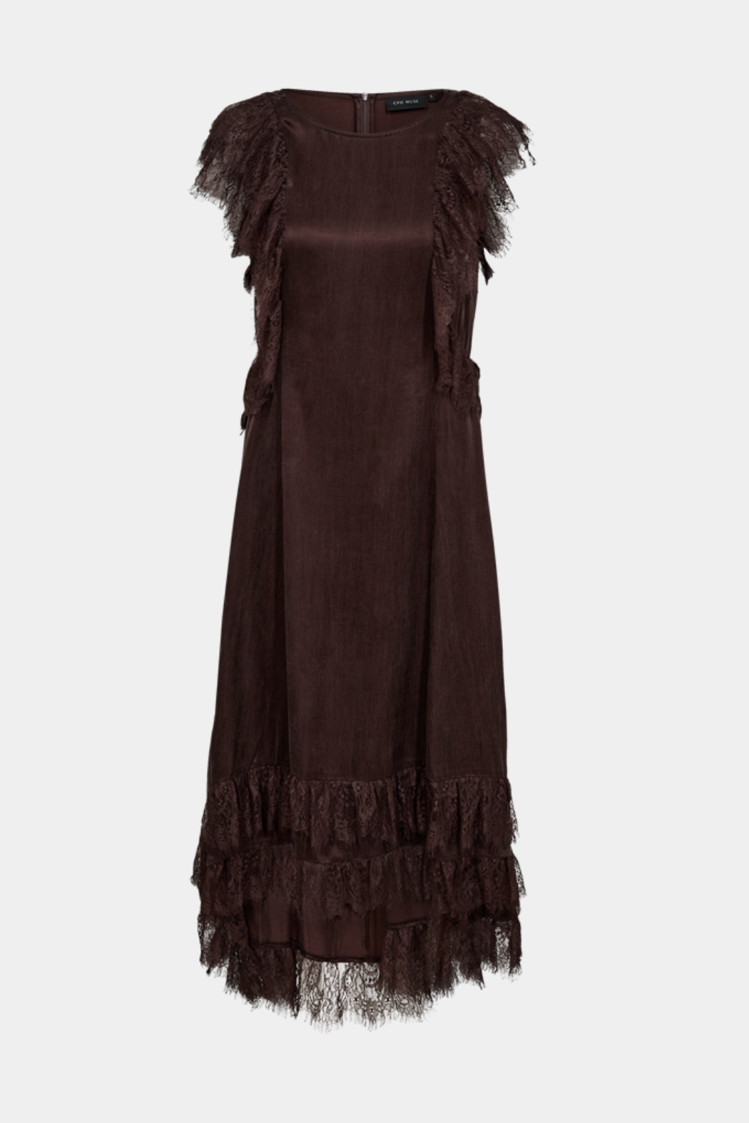 kjole, dress, lang, brun, mørkebrun, blonde, blonder, lace, shiny, Fin, smuk, elegant, klassisk, staple, feminin, pæn, rå, cool, sej, unik, musthave, hverdag, fest, kvinde, dame, woman
