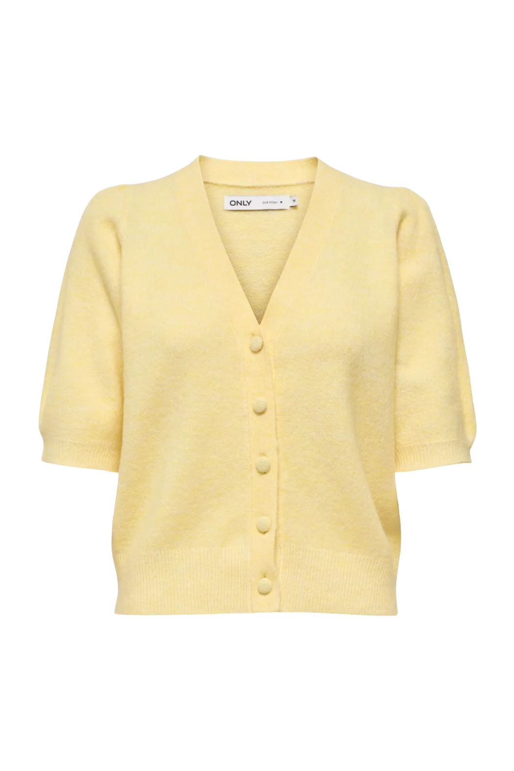 Cardigan, knit, strik, kortærmet, korte ærmer, pufærme, knapper, gul, blød, varm, Fin, smuk, elegant, klassisk, staple, feminin, pæn, rå, cool, sej, unik, musthave, hverdag, fest, kvinde, dame, woman
