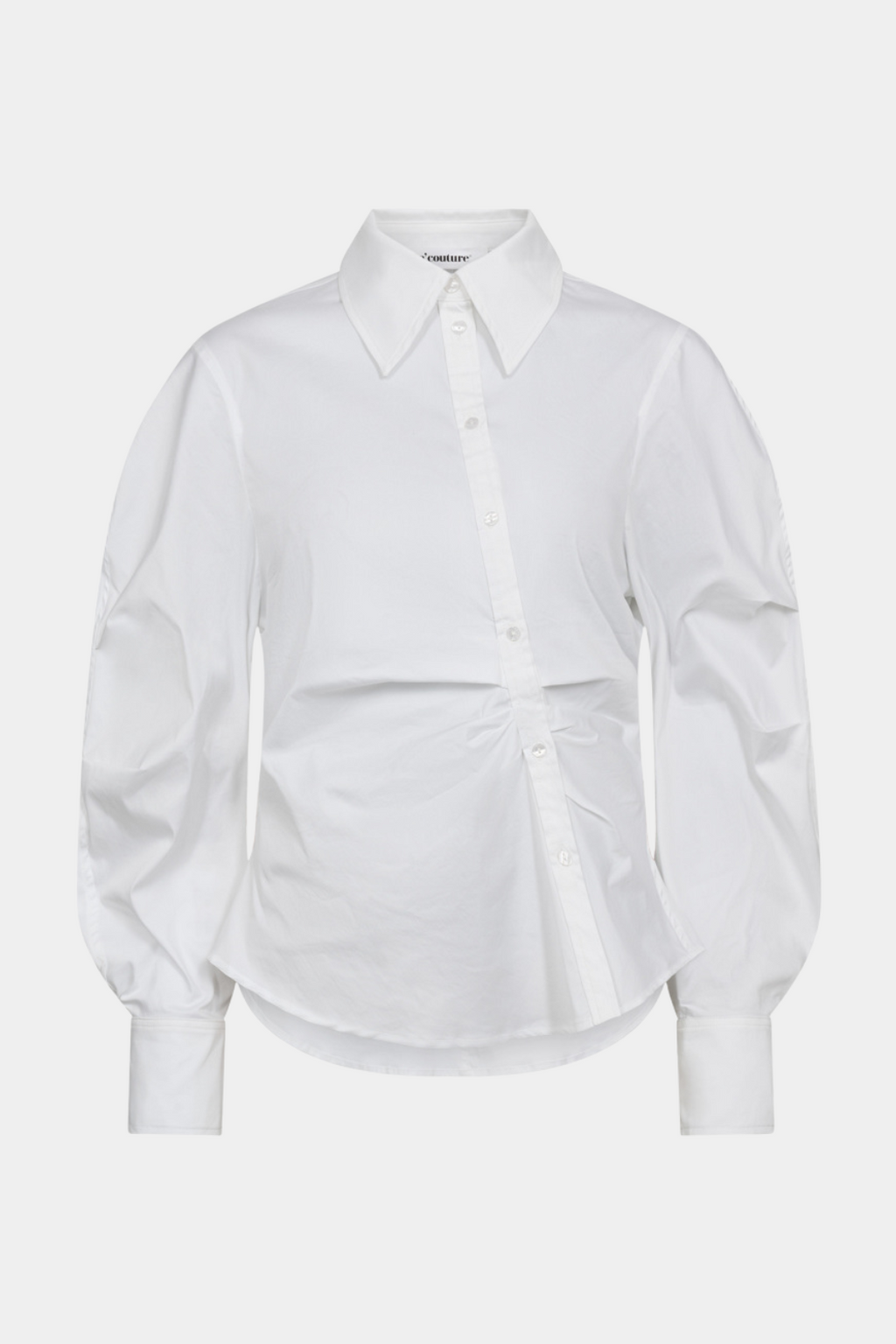 skjorte, shirt, hvid, white, asymmetrisk, ballonærmer, fitted, tætsiddende, rynk, Fin, smuk, elegant, klassisk, staple, feminin, pæn, rå, cool, sej, unik, musthave, hverdag, fest, kvinde, dame, woman
