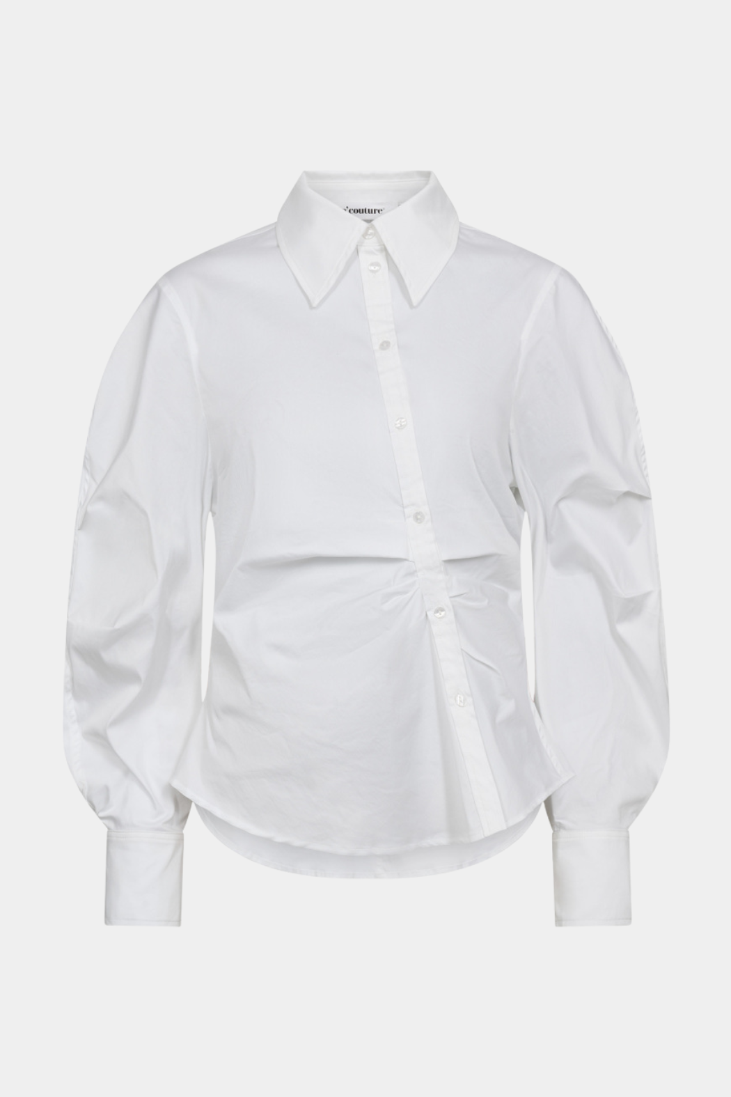 skjorte, shirt, hvid, white, asymmetrisk, ballonærmer, fitted, tætsiddende, rynk, Fin, smuk, elegant, klassisk, staple, feminin, pæn, rå, cool, sej, unik, musthave, hverdag, fest, kvinde, dame, woman
