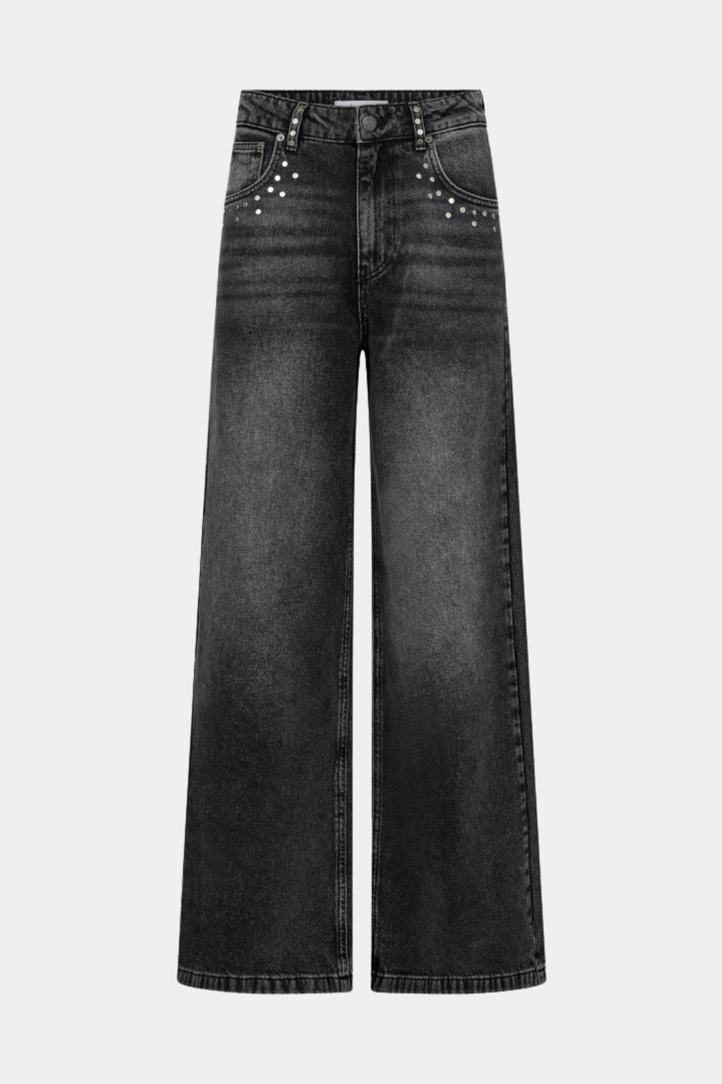 jeans, cowboybukser, grå, grey, slid, nitter, sten, glimmer, glitter, vidde, wide, Fin, smuk, elegant, klassisk, staple, feminin, pæn, rå, cool, sej, unik, musthave, hverdag, fest, kvinde, dame, woman
