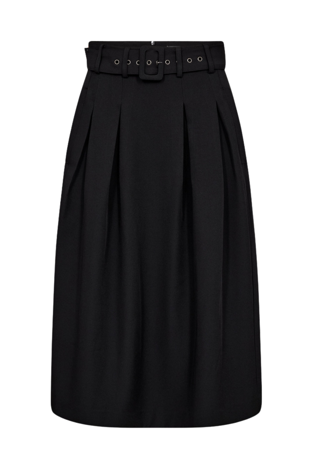 Nederdel, skirt, midi, mellemlang, sort, black, bælte, læg, Fin, smuk, elegant, klassisk, staple, feminin, pæn, rå, cool, sej, unik, musthave, hverdag, fest, kvinde, dame, woman
