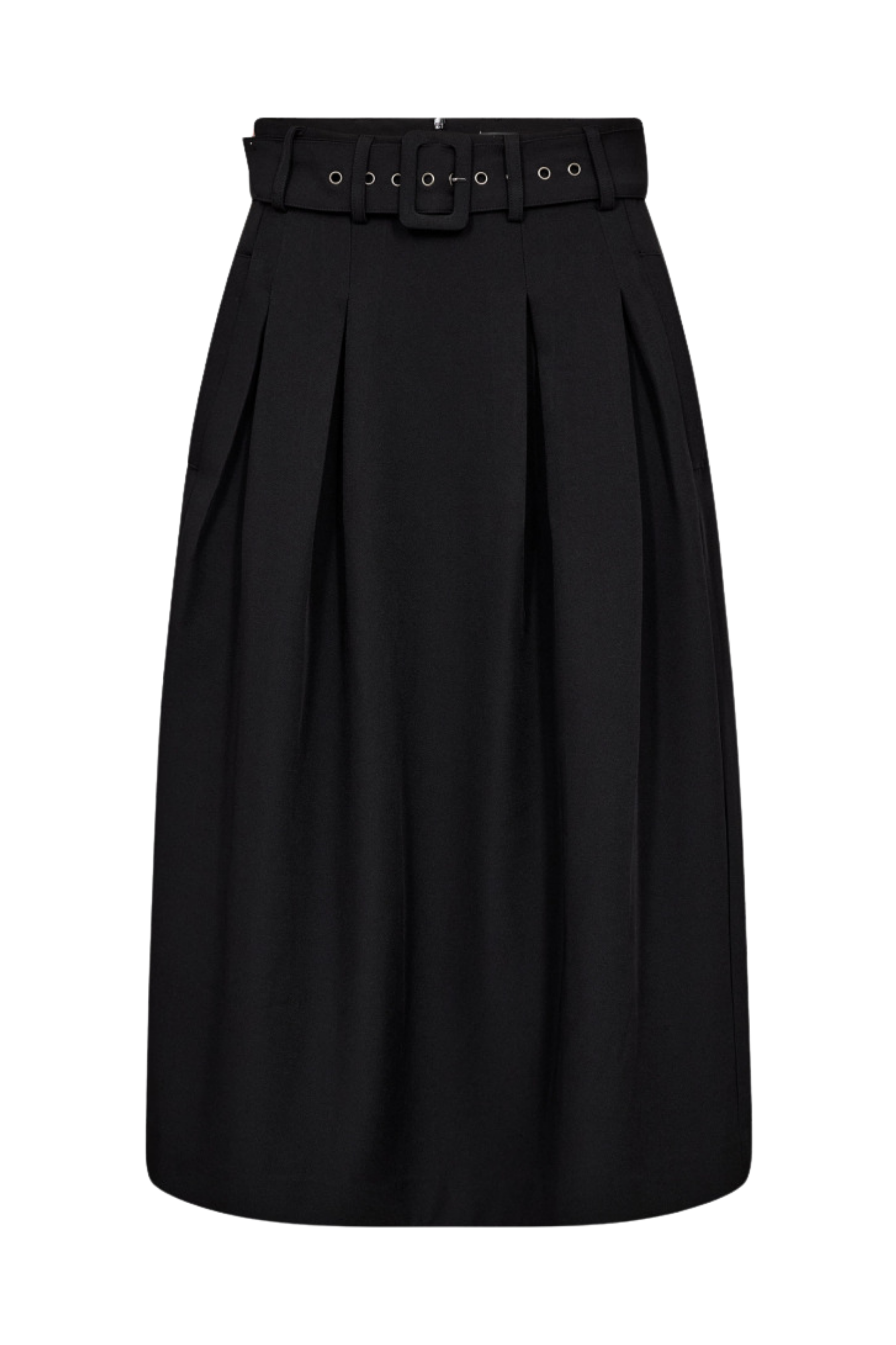 Nederdel, skirt, midi, mellemlang, sort, black, bælte, læg, Fin, smuk, elegant, klassisk, staple, feminin, pæn, rå, cool, sej, unik, musthave, hverdag, fest, kvinde, dame, woman
