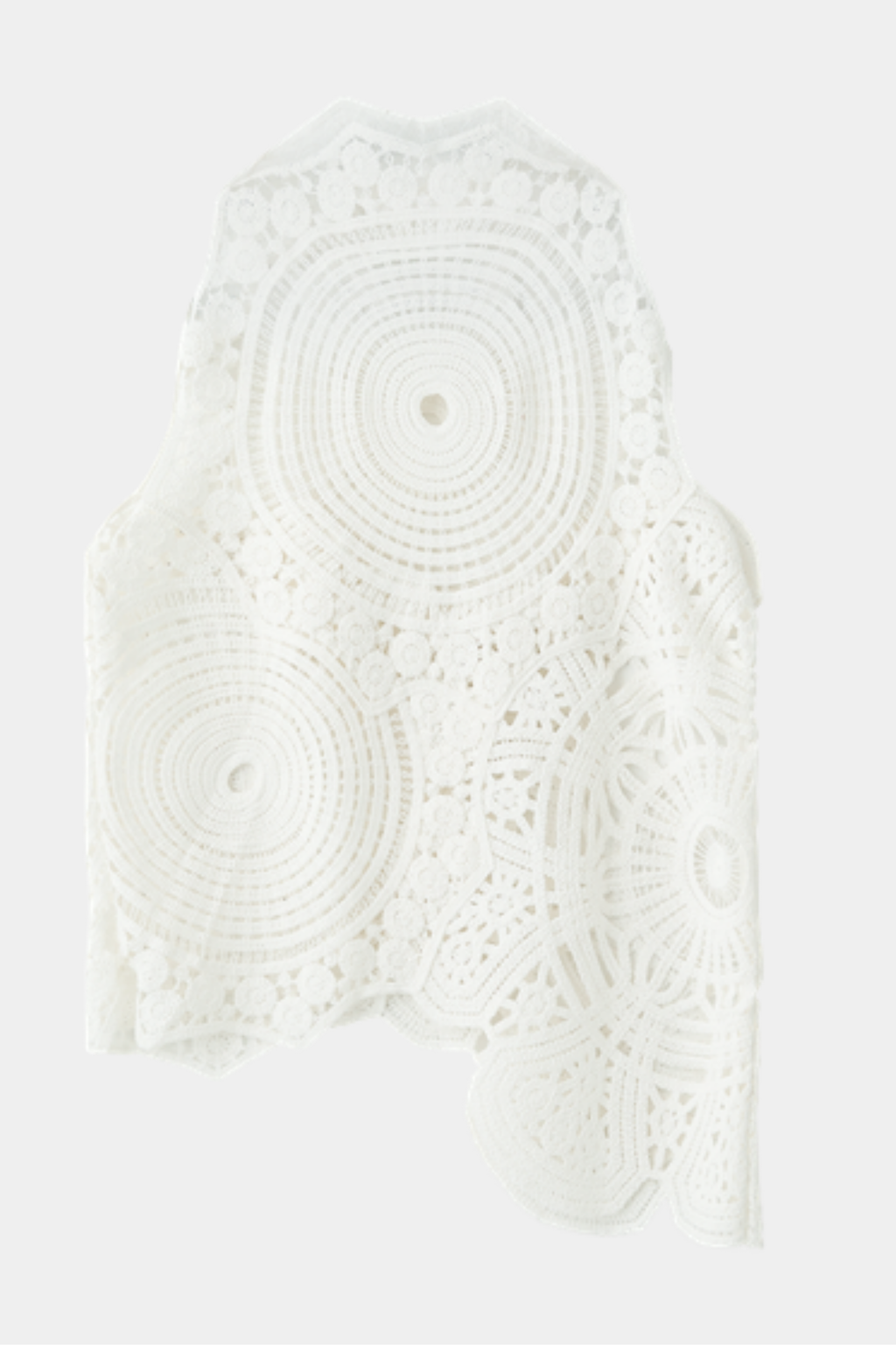 top, hæklet, crochet, mønster, asymmetrisk, råhvid, offwhite, Fin, smuk, elegant, klassisk, staple, feminin, pæn, rå, cool, sej, unik, musthave, hverdag, fest, kvinde, dame, woman
