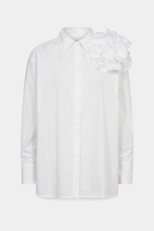 skjorte, shirt, lang, long, hvid, white, blomst, flower, poplin, oversize, fin, smuk, elegant, klassisk, feminin, pæn, rå, cool, sej, unik, musthave, hverdag, fest