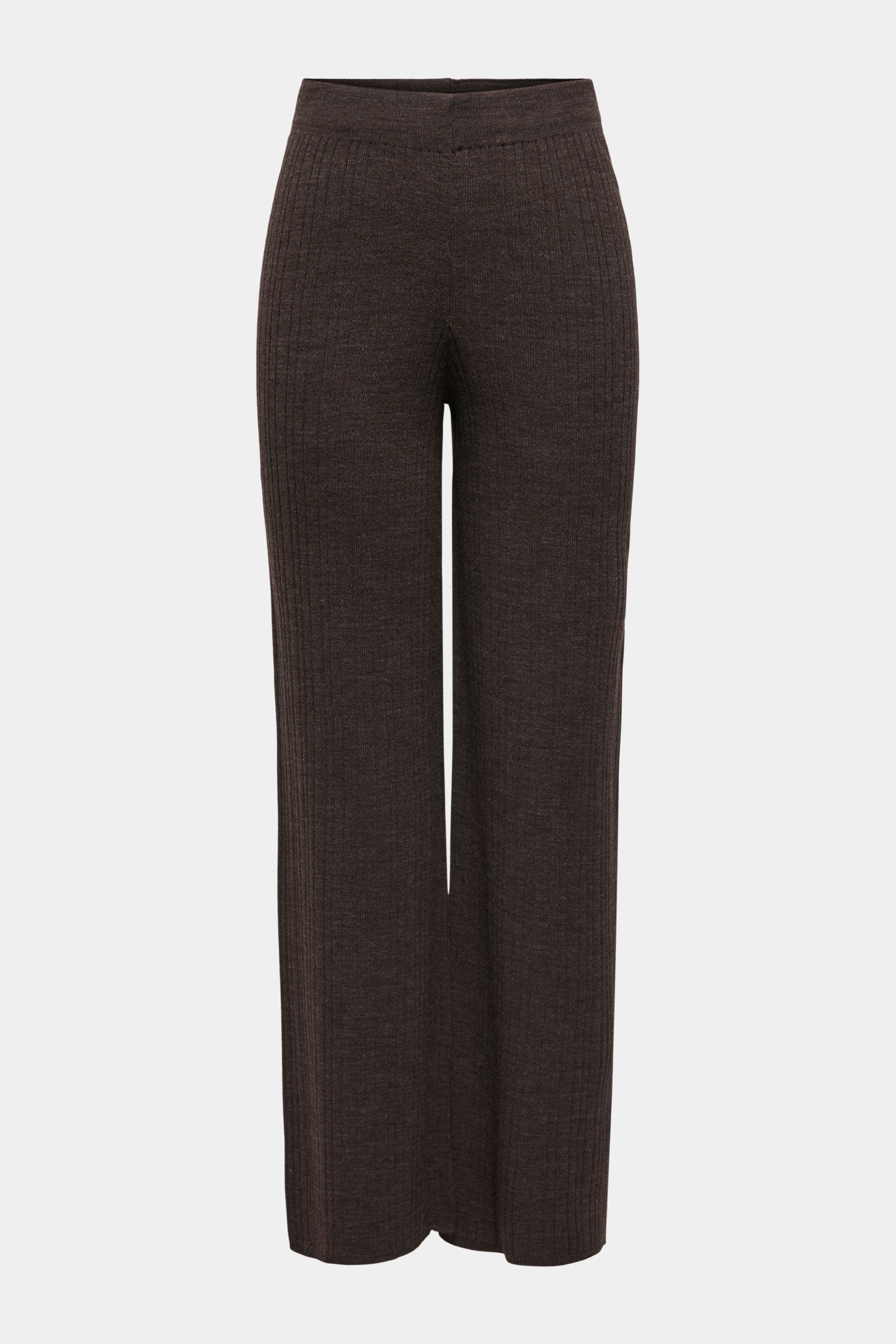 Fin, smuk, elegant, klassisk, staple, feminin, pæn, rå, cool, sej, unik, musthave, hverdag, fest, kvinde, dame, woman, buks, bukser, pant, pants, wide, vidde, bred, blød, soft, strik, knit, rib, ribstrik, brun, beige, melange, mørkebrun, meleret, sand, elastik, hygge, cozy, hjemme