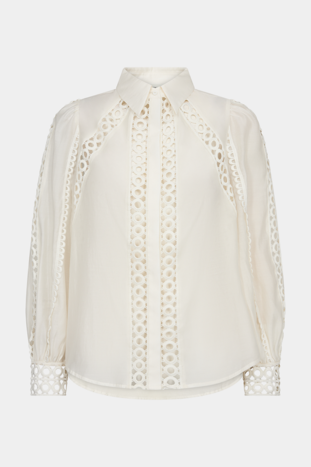 skjorte, shirt, overdel, hvid, råhvid, offwhite, creme, blonde, blonder, lace, krave, fin, smuk, elegant, klassisk, feminin, pæn, rå, cool, sej, unik, musthave, hverdag, fest