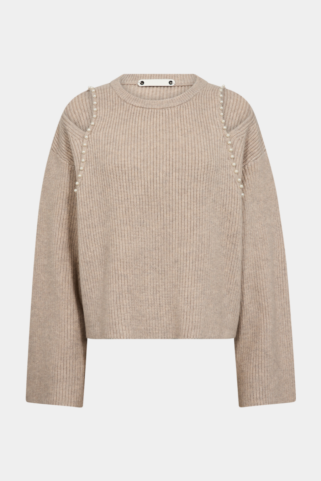 strik, rib, ribstrik, hul, perle, perler, beige, blouse, knit, Fin, smuk, elegant, klassisk, staple, feminin, pæn, rå, cool, sej, unik, musthave, hverdag, fest, kvinde, dame, woman
