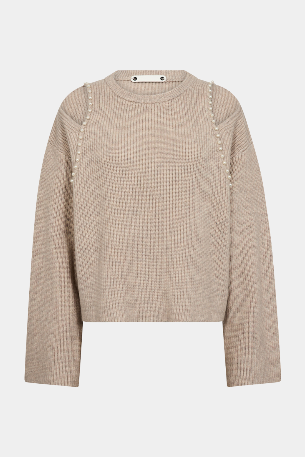 strik, rib, ribstrik, hul, perle, perler, beige, blouse, knit, Fin, smuk, elegant, klassisk, staple, feminin, pæn, rå, cool, sej, unik, musthave, hverdag, fest, kvinde, dame, woman
