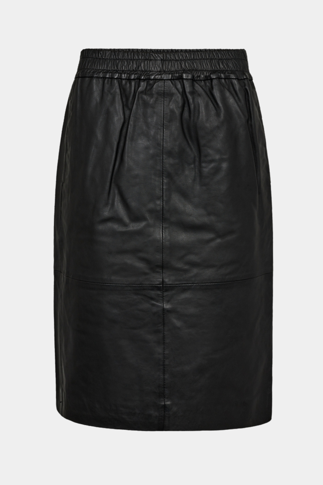 Nederdel, skirt, lang, midi, skind, læder, leather, sort, black, elastik, fin, smuk, elegant, klassisk, feminin, pæn, rå, cool, sej, unik, musthave, hverdag, fest