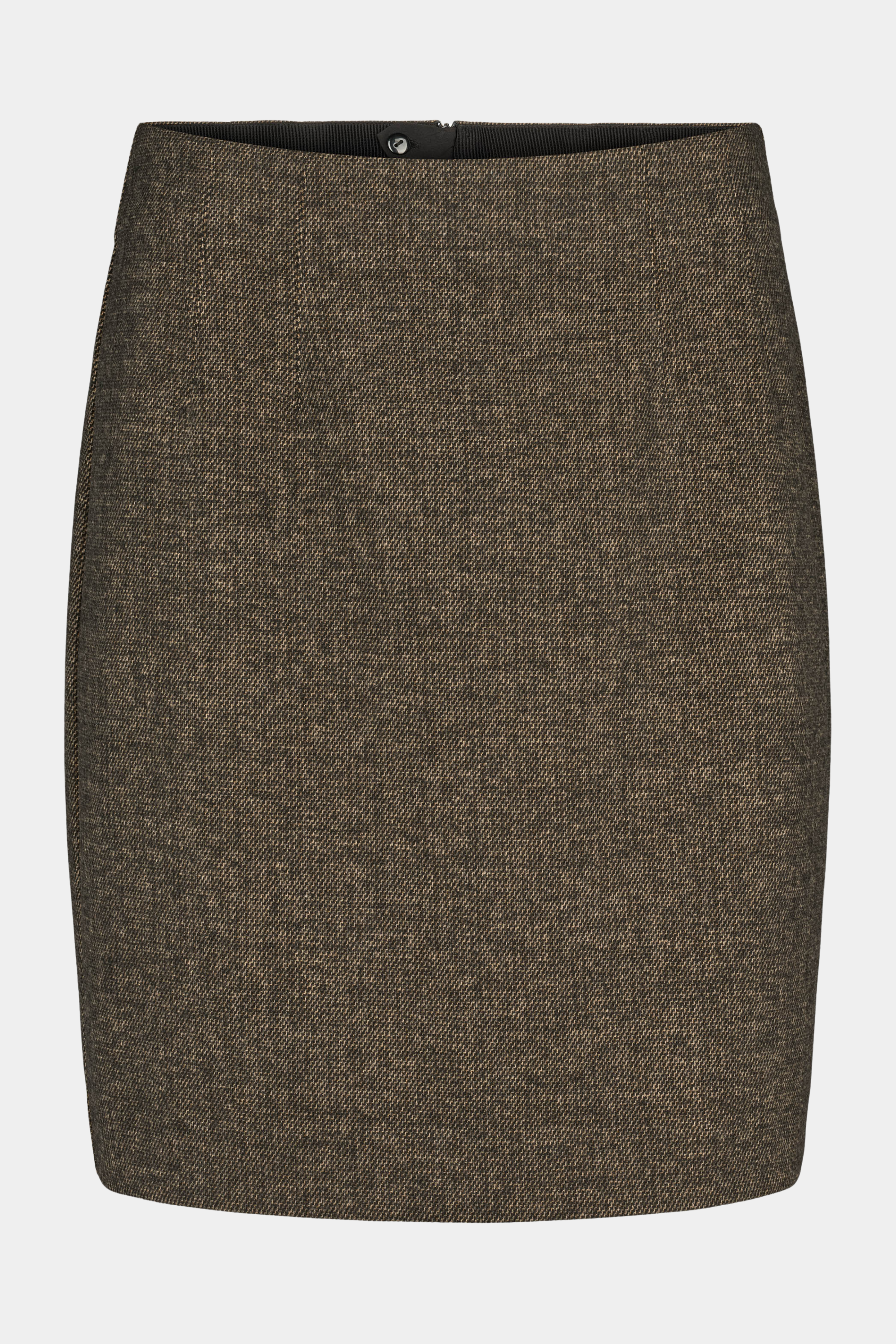 Fin, smuk, elegant, klassisk, staple, feminin, pæn, rå, cool, sej, unik, musthave, hverdag, fest, kvinde, dame, woman, nederdel, skirt, pencil, pencilskirt, knælang, mellemlang, midi, classic, klassisk, tweed, uld, wool, brun, brown, meleret, melange, staple, old money