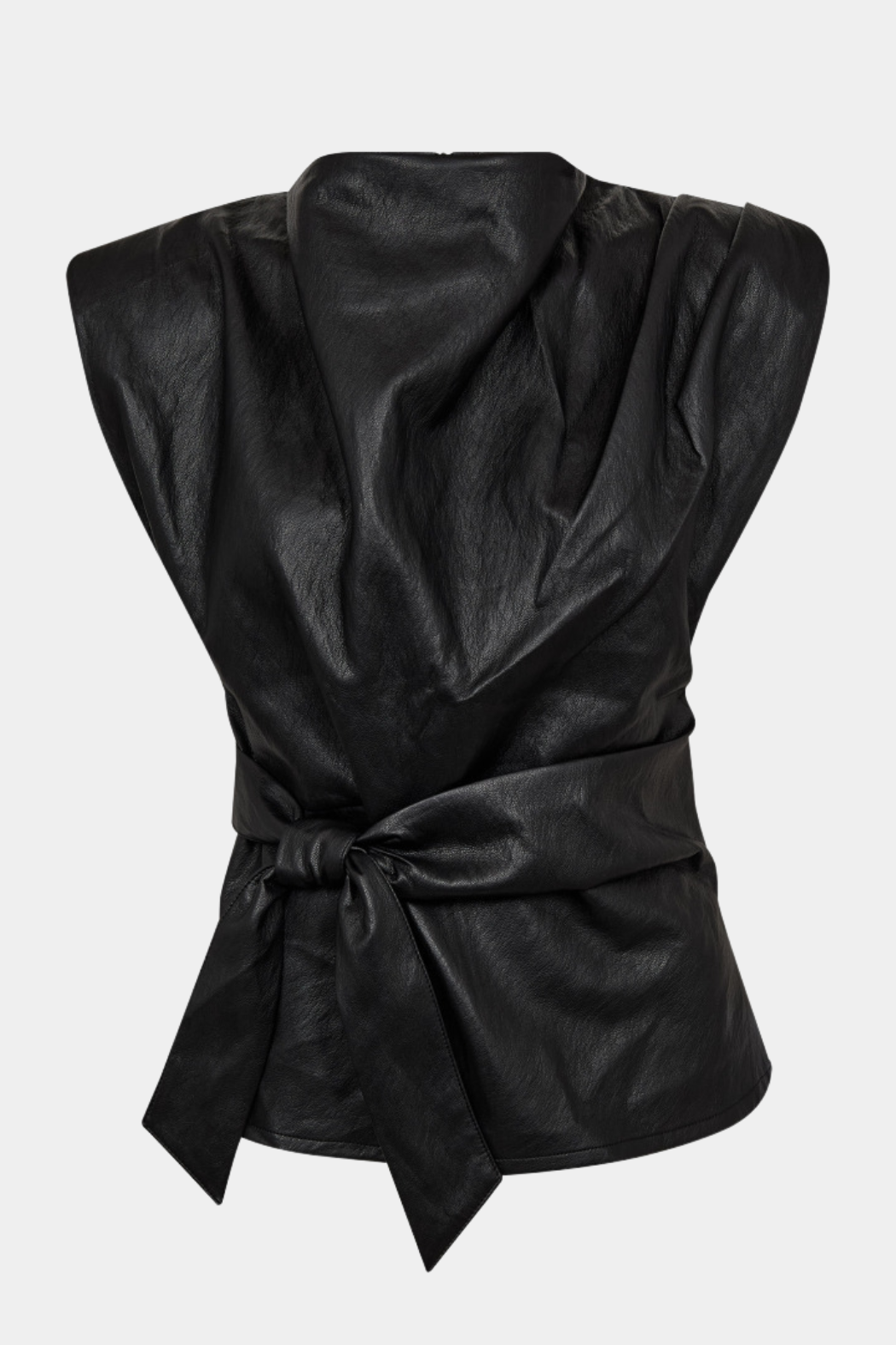 top, overdel, pu, skind, faux leather, sort, bindebånd, vandfald, Fin, smuk, elegant, klassisk, staple, feminin, pæn, rå, cool, sej, unik, musthave, hverdag, fest, kvinde, dame, woman
