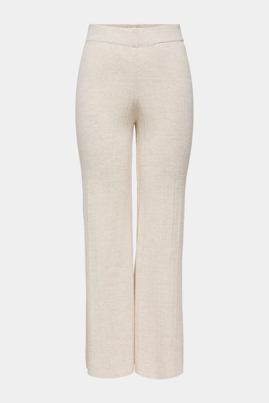 Fin, smuk, elegant, klassisk, staple, feminin, pæn, rå, cool, sej, unik, musthave, hverdag, fest, kvinde, dame, woman, buks, bukser, pant, pants, wide, vidde, bred, blød, soft, strik, knit, rib, ribstrik, brun, beige, melange, meleret, sand, elastik, hygge, cozy, hjemme