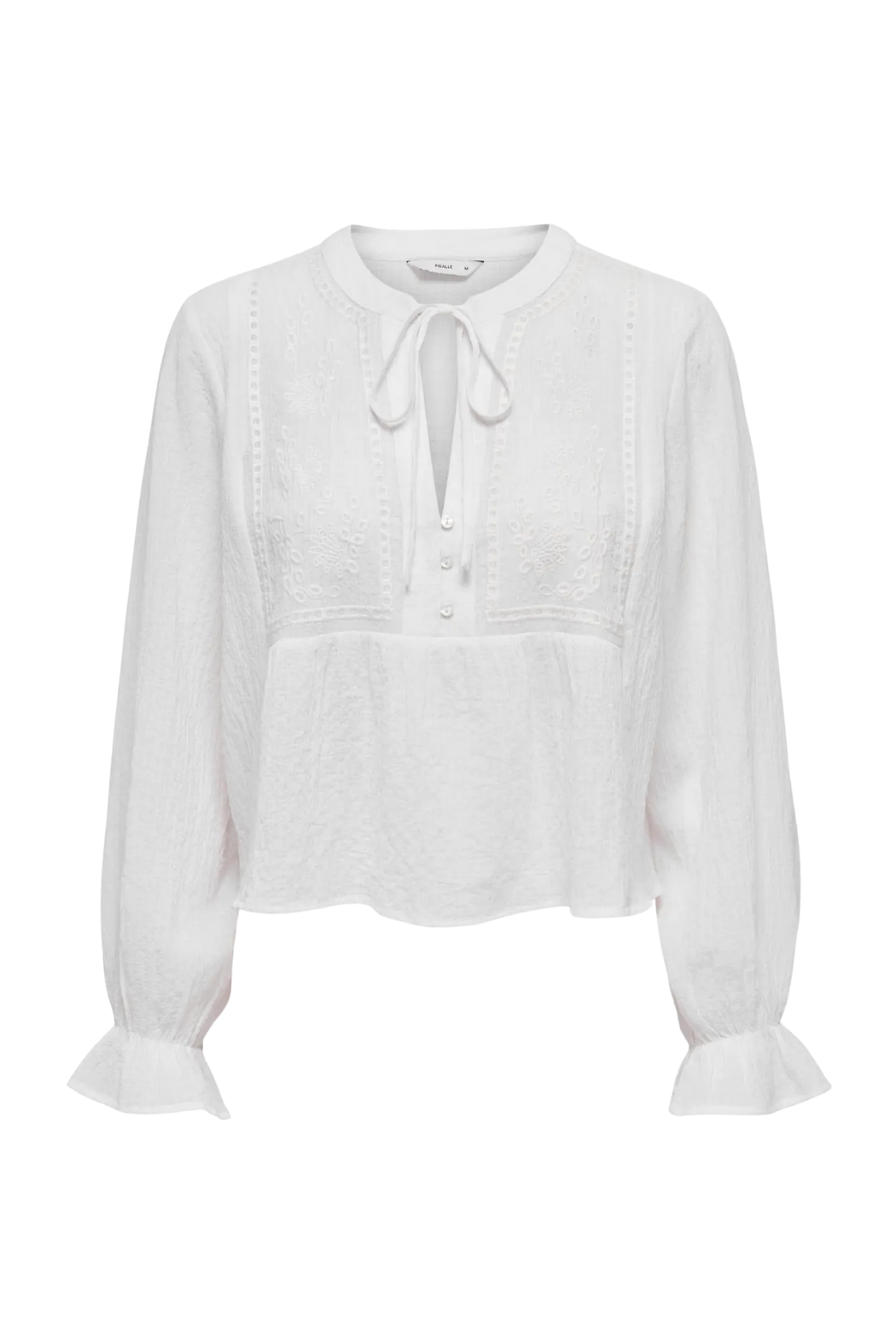 skjorte, shirt, bluse, blouse, broderi, bindebånd, knapper, hvid, let, luftig Fin, smuk, elegant, klassisk, staple, feminin, pæn, rå, cool, sej, unik, musthave, hverdag, fest, kvinde, dame, woman
