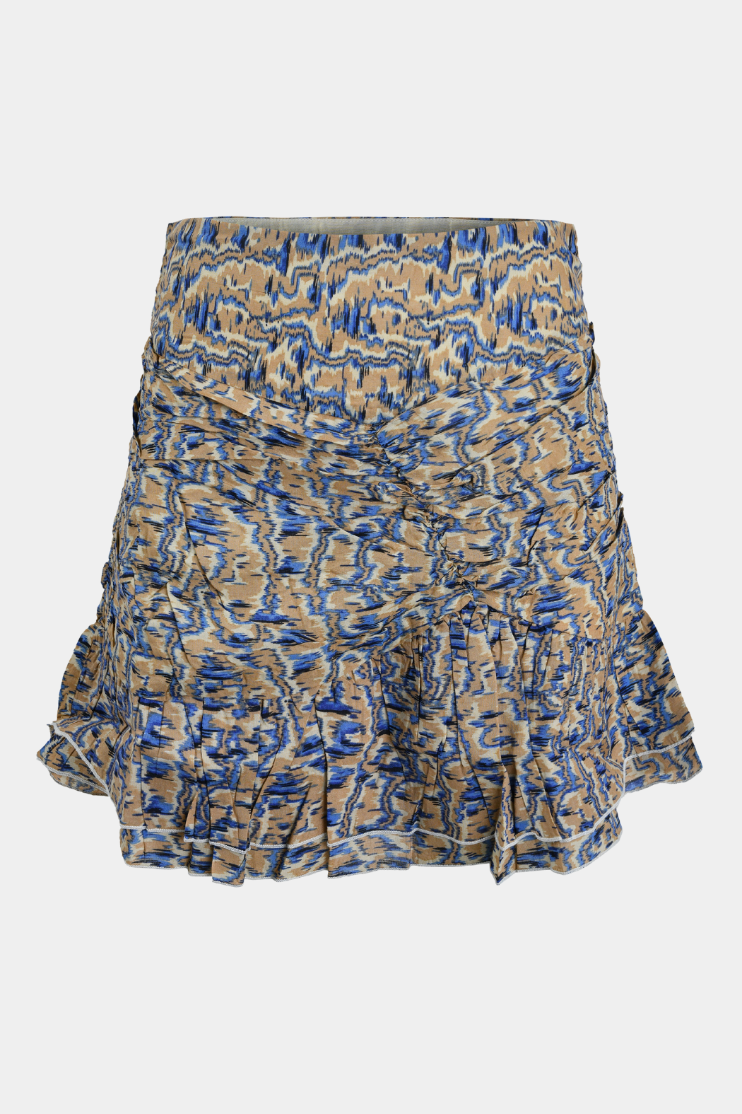 nederdel, skirt, short, kort, mini, midi, flæser, flæse, print, mønster, blå, blue, beige, white, råhvid, elegant, fin, feminin, hverdag, fest, boheme, kvinde, dame, woman