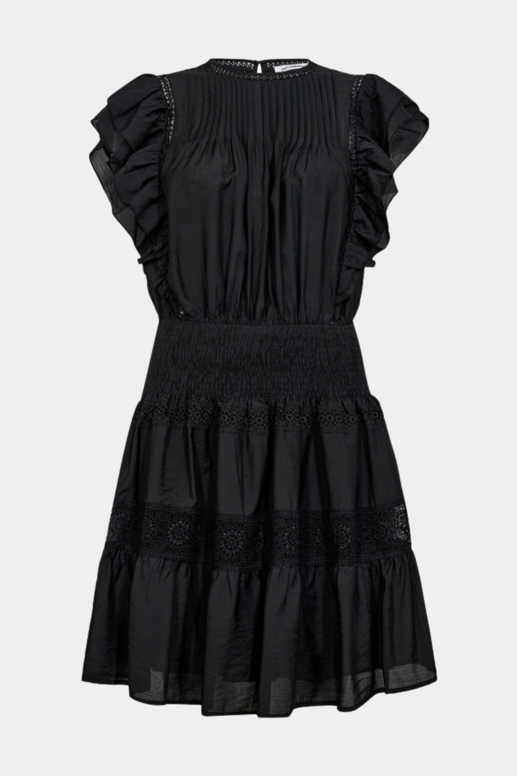 kjole, dress, black, sort, flæser, flæse, blonde, lace, frill, smok, elastik, Fin, smuk, elegant, klassisk, feminin, pæn, rå, cool, sej, unik, musthave, hverdag, fest 