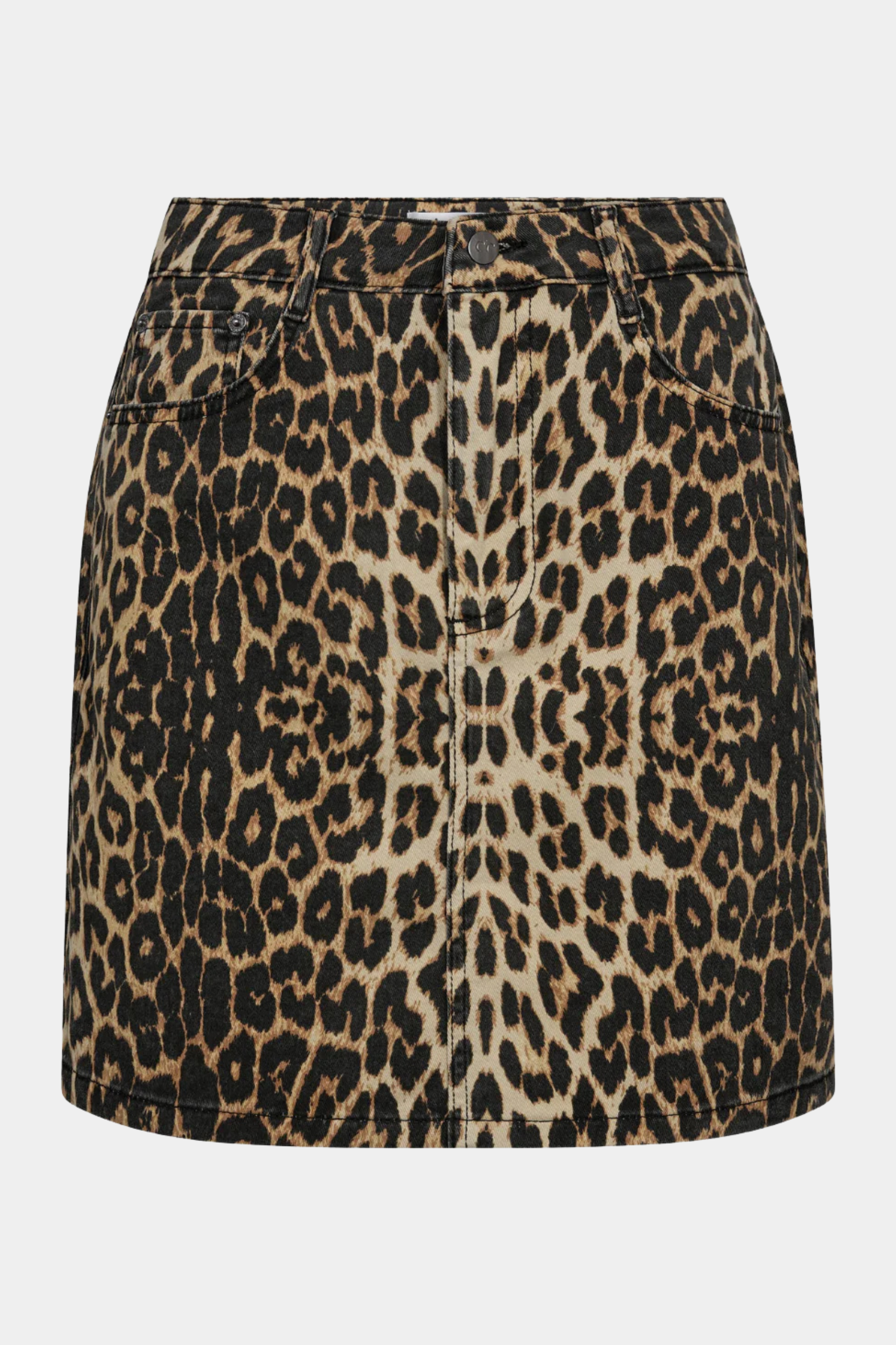 nederdel, skirt, short, midi, stretch, stretchy, strøk, elastik, leo, leopard, dyreprint, animal, lommer, tætsiddende, stram, cool, elegant, rå, hverdag, fest, sommer, brun, brown, khaki, natur, kvinde, dame, woman
