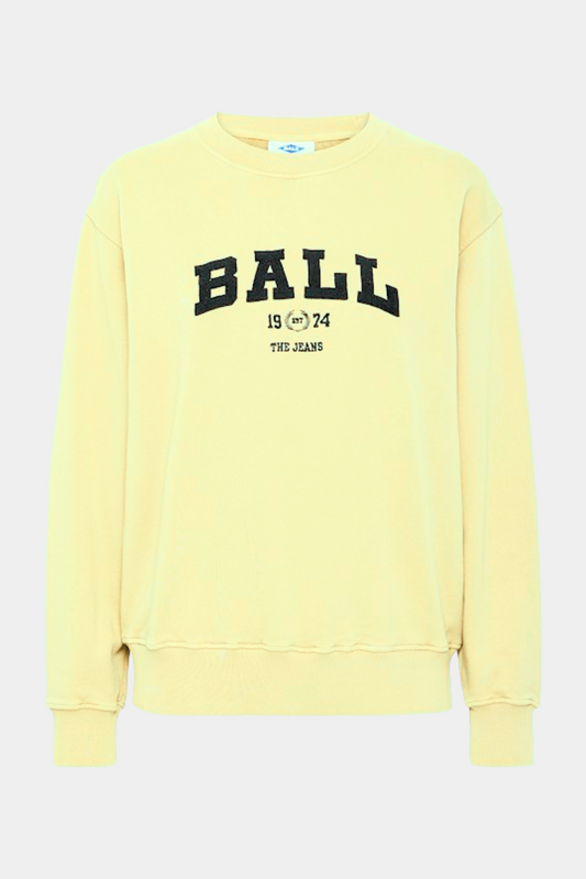 sweat, bluse, trøje, sweatshit, blød, soft, hygge, hyggetøj, bomuld, gul, yellow, pastel, pastelgul, broderet, broderi, logo, print, cool, rå, hverdag, kvinde, dame, woman, unisex