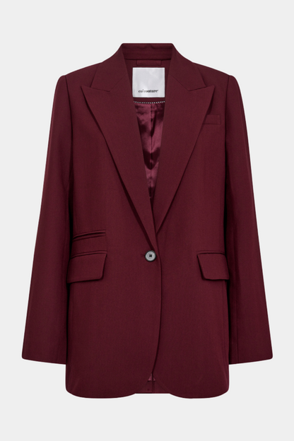 blazer, blazerjakke, habit, habitjakke, jakkesæt, rød, mørkerød, burgundy, oversize, løs, stor, fin, smuk, elegant, klassisk, feminin, pæn, rå, cool, sej, unik, musthave, hverdag, fest