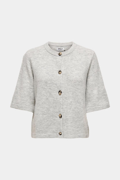 strik, knit, cardigan,  knapper, kortærmet, grå, grey, melange, blød, varm, Fin, smuk, elegant, klassisk, staple, feminin, pæn, rå, cool, sej, unik, musthave, hverdag, fest, kvinde, dame, woman
