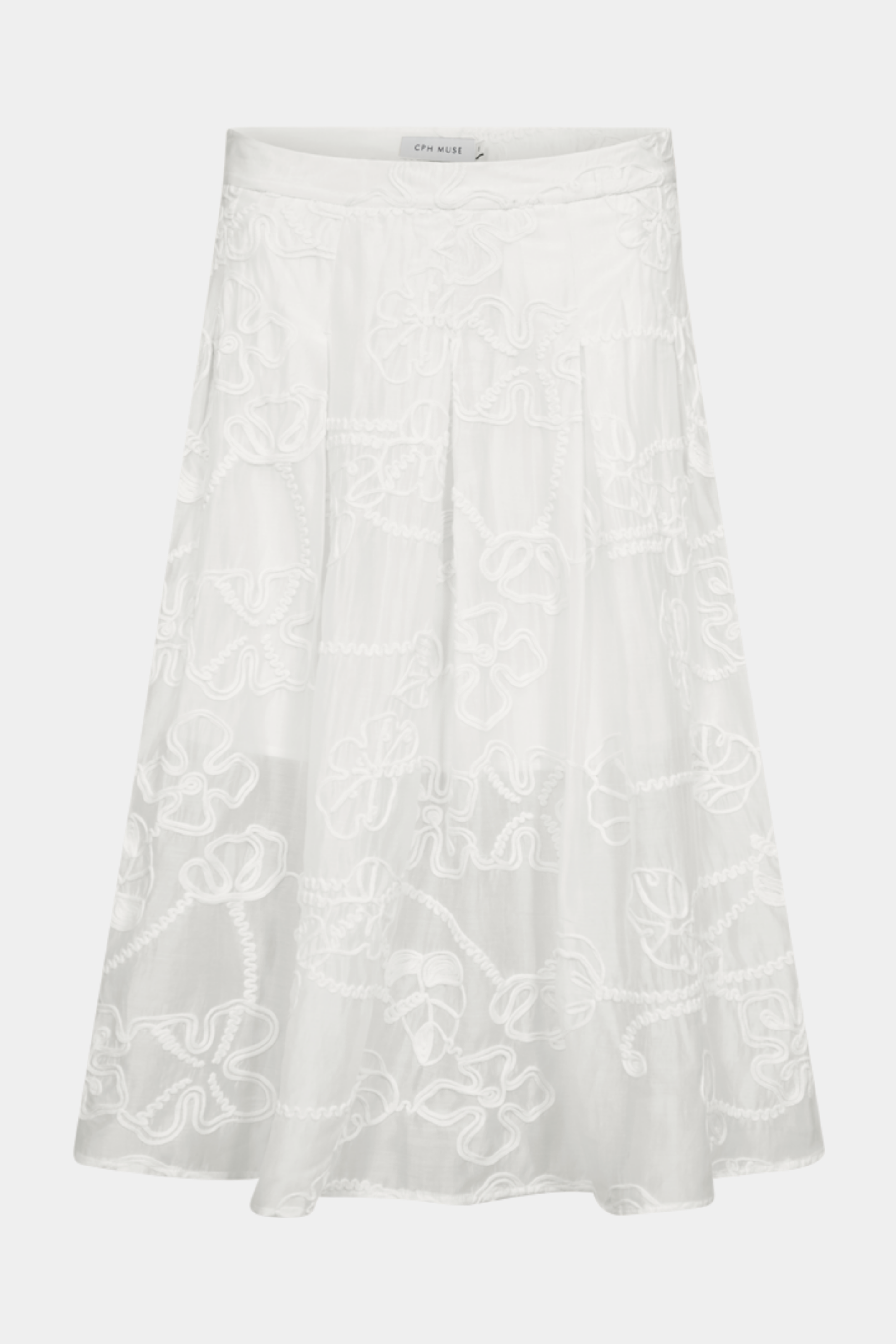 nederdel, skirt, midi, mellemlang, hvid, lys, broderi, broderianglaise, blomster, flower, Fin, smuk, elegant, klassisk, staple, feminin, pæn, rå, cool, sej, unik, musthave, hverdag, fest, kvinde, dame, woman
