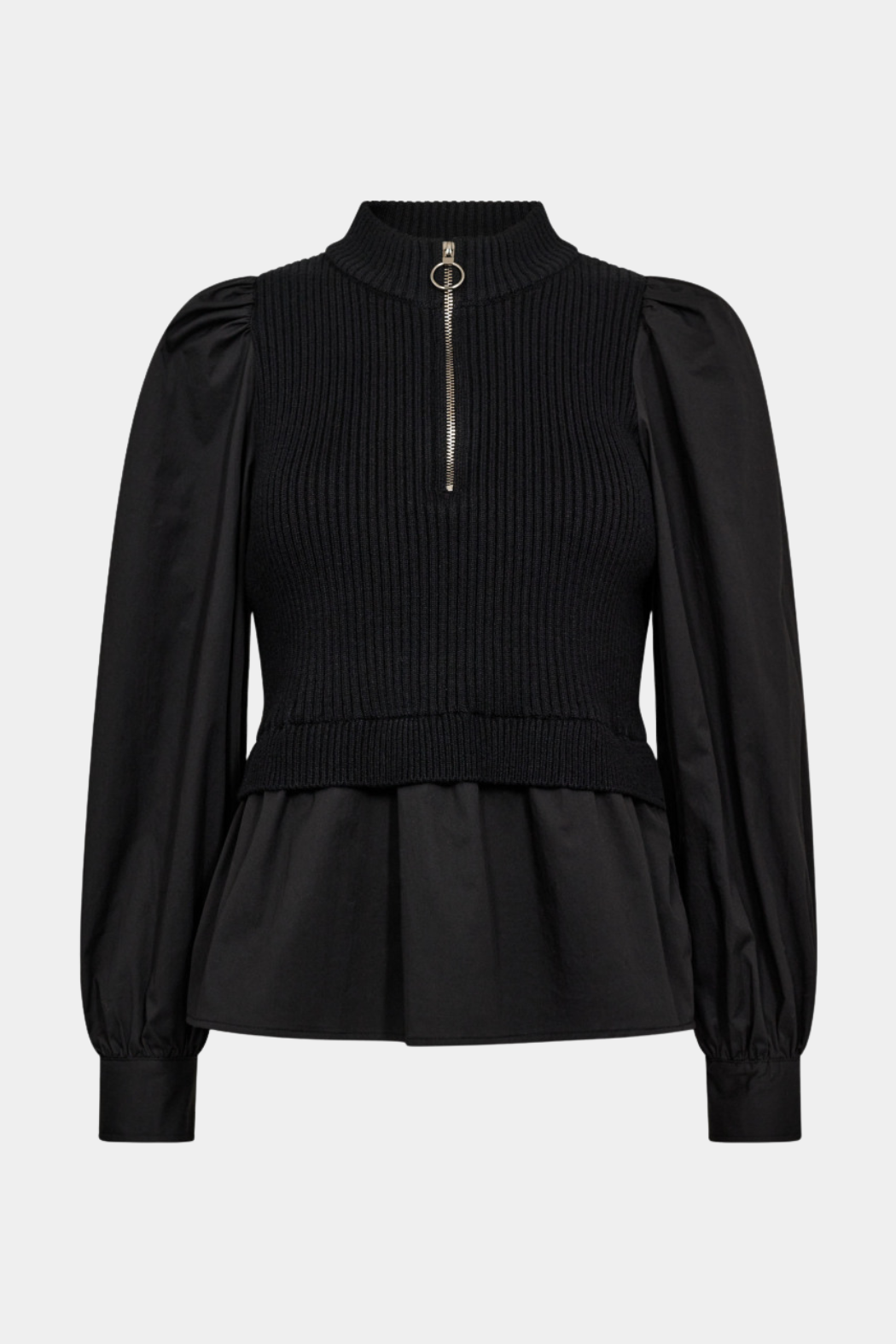 strik, knit, skjorte, shirt, blouse, sort, lynlås, Fin, smuk, elegant, klassisk, staple, feminin, pæn, rå, cool, sej, unik, musthave, hverdag, fest, kvinde, dame, woman
