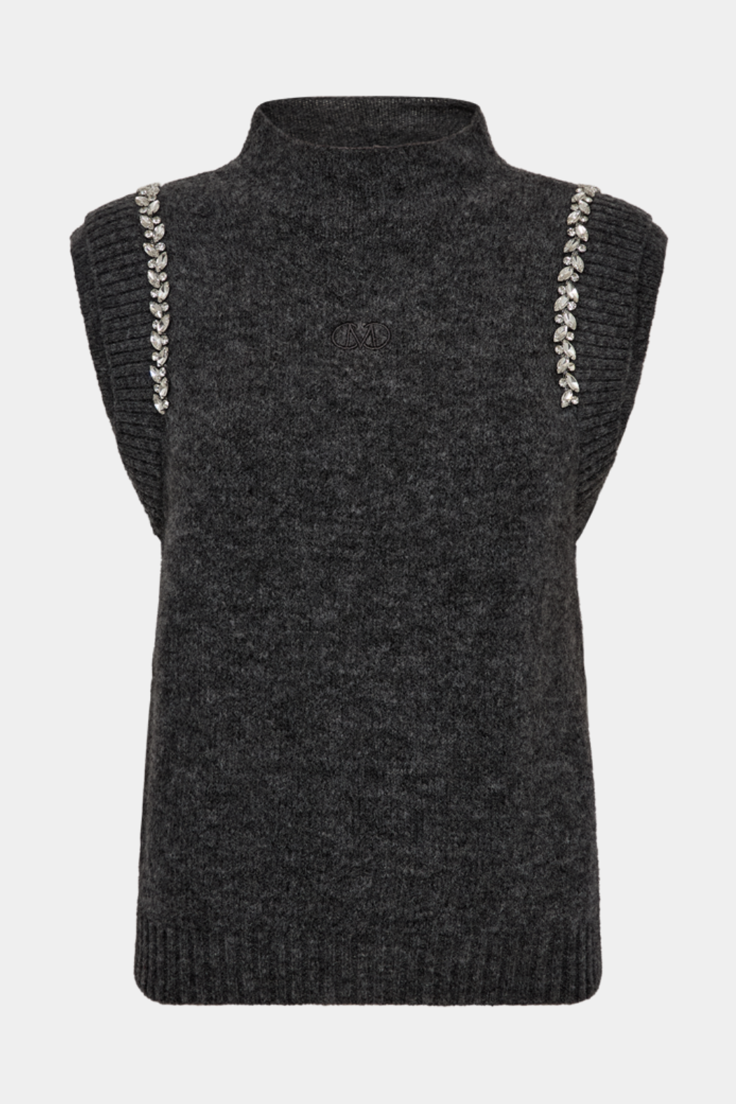 vest, waistcoat, sten, glimmer, glitter, grå, mørkegrå, grey, dark grey, melange, højhals, blød, Fin, smuk, elegant, klassisk, staple, feminin, pæn, rå, cool, sej, unik, musthave, hverdag, fest, kvinde, dame, woman
