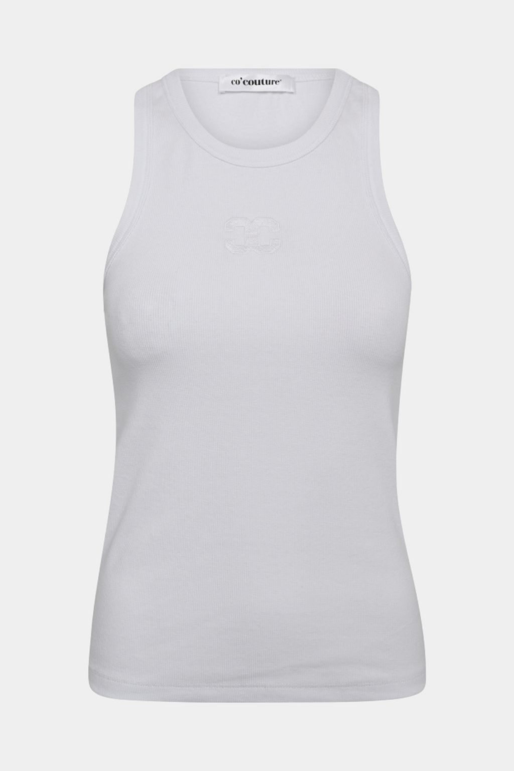 top, tanktop, overdel, rib, logo, broderi, CC, fin, smuk, elegant, klassisk, feminin, pæn, rå, cool, sej, unik, musthave, hverdag, fest