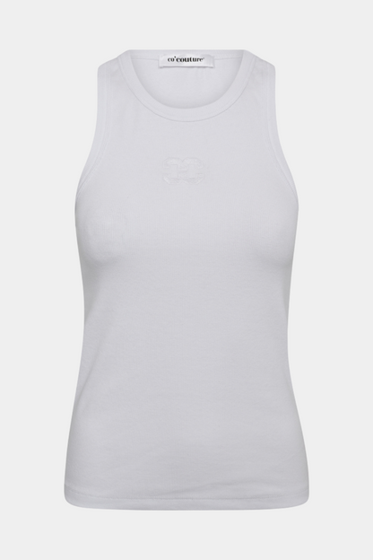 top, tanktop, overdel, rib, logo, broderi, CC, fin, smuk, elegant, klassisk, feminin, pæn, rå, cool, sej, unik, musthave, hverdag, fest
