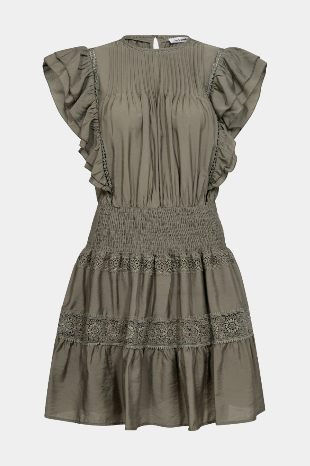 kjole, dress, army, grøn oliven, mørkegrøn, flæser, flæse, blonde, blonder, elastik, smok, Fin, smuk, elegant, klassisk, feminin, pæn, rå, cool, sej, unik, musthave, hverdag, fest 